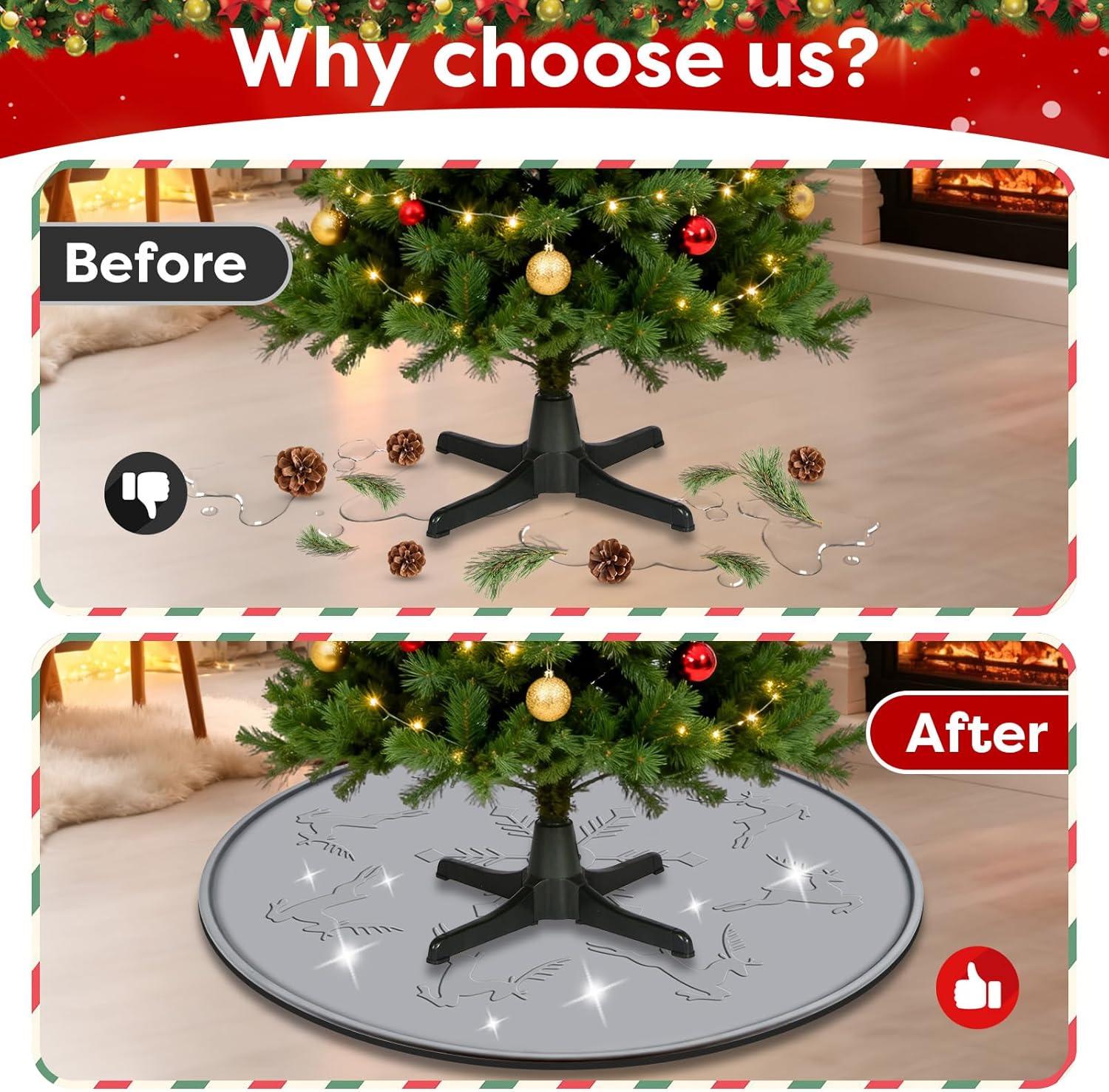 Silicone Christmas Tree Mat, Waterproof Christmas Tree Floor Protector Heavy Duty Christmas Tree Stand Mat Xmas Floor Protective Pad Saver with Reinforced Lip Under Tree Catch Needles,Spills,Sap