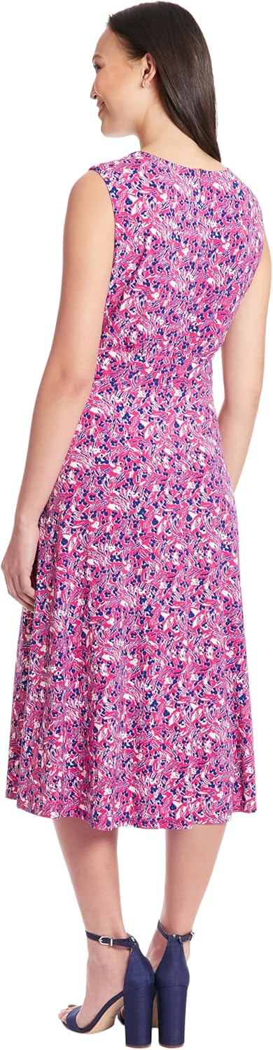 London Times Womens Sleeveless Inset Waist Midi Fit and Flare Dress - Image 4