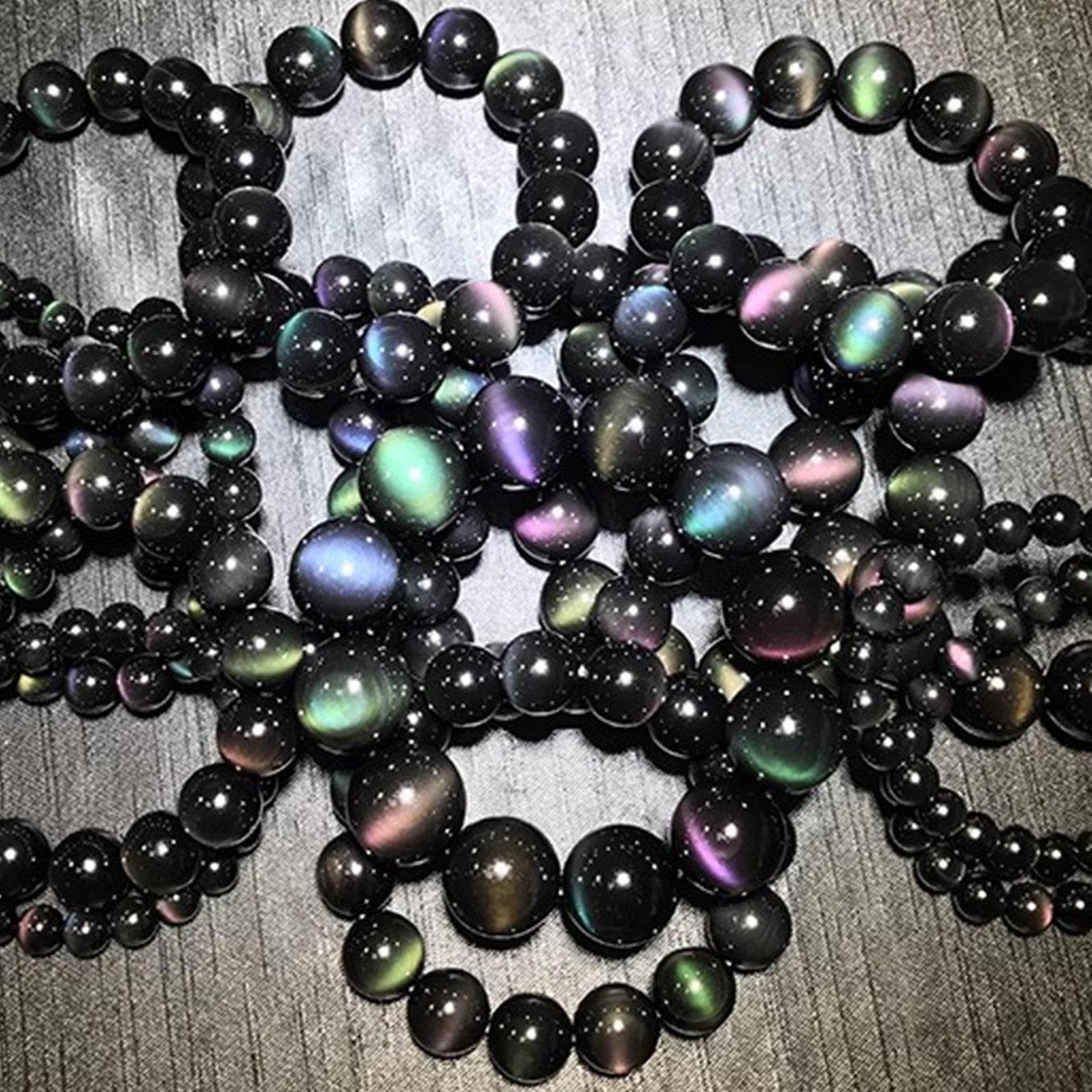 Bracciale In Cristallo di Ossidiana Leggera Arcobaleno Naturale, Pietra Preziosa Fatta a Mano Perline di Cristallo Tonde Bracciale Elasticizzato per Donne Uomini
