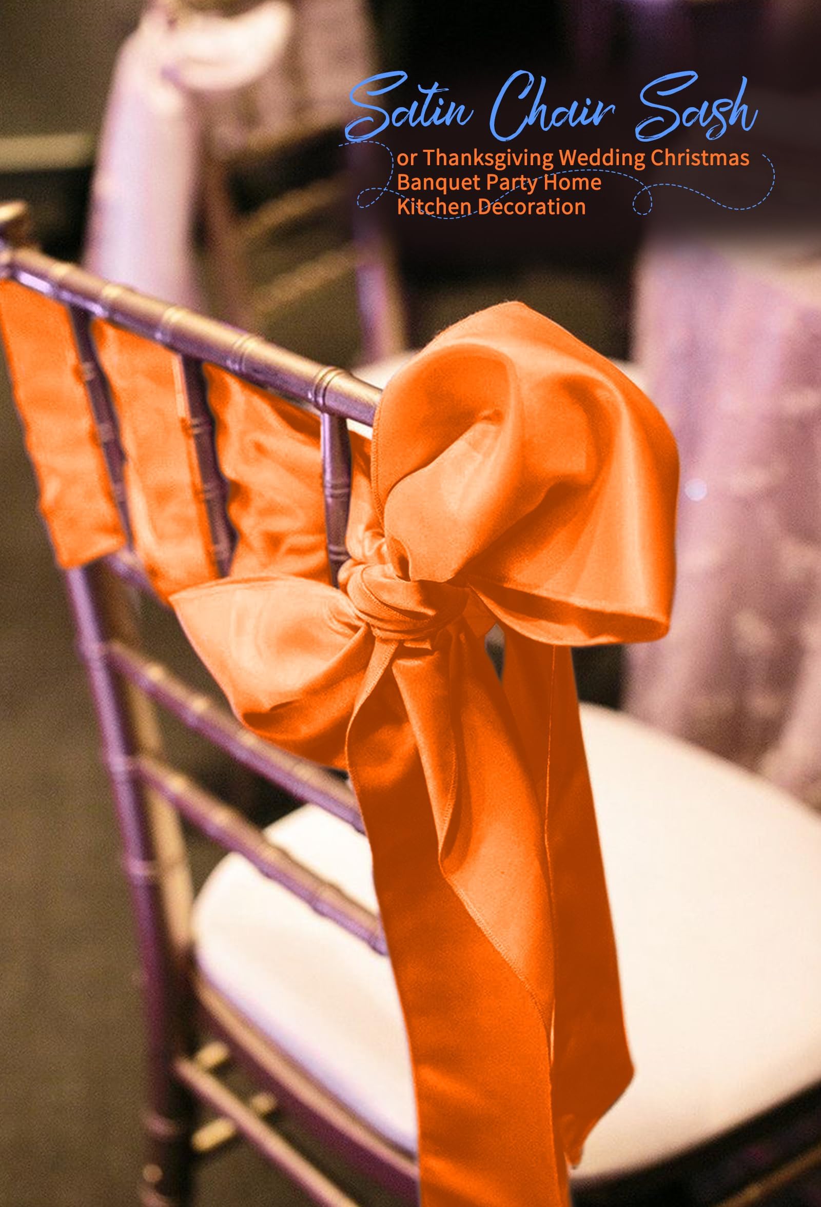 Lot de 60 rubans de chaise en satin orange avec nœuds conçus pour décoration de chaises, Thanksgiving, mariage, Noël, banquet, fête, décoration de la maison et de la cuisine (17,8 x 274,3 cm)