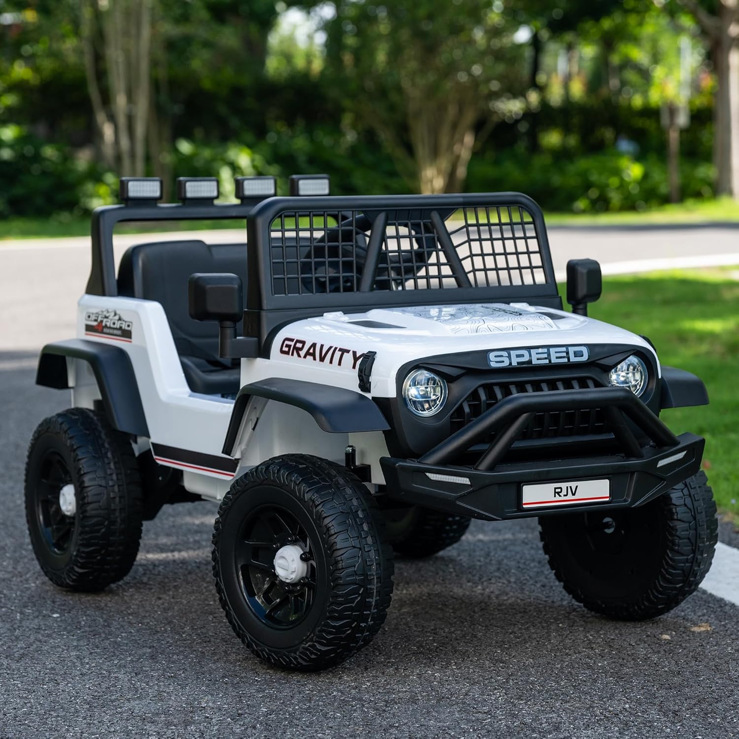 12V 7AH 4WD Kids Ride-On Truck, Electric Off-Road Car with Remote & Pedal Control, LED Lights, Music, USB, Safety Belt, 4-Wheel Suspension, Adjustable Speeds, Outdoor Gift for Boys Girls, White
