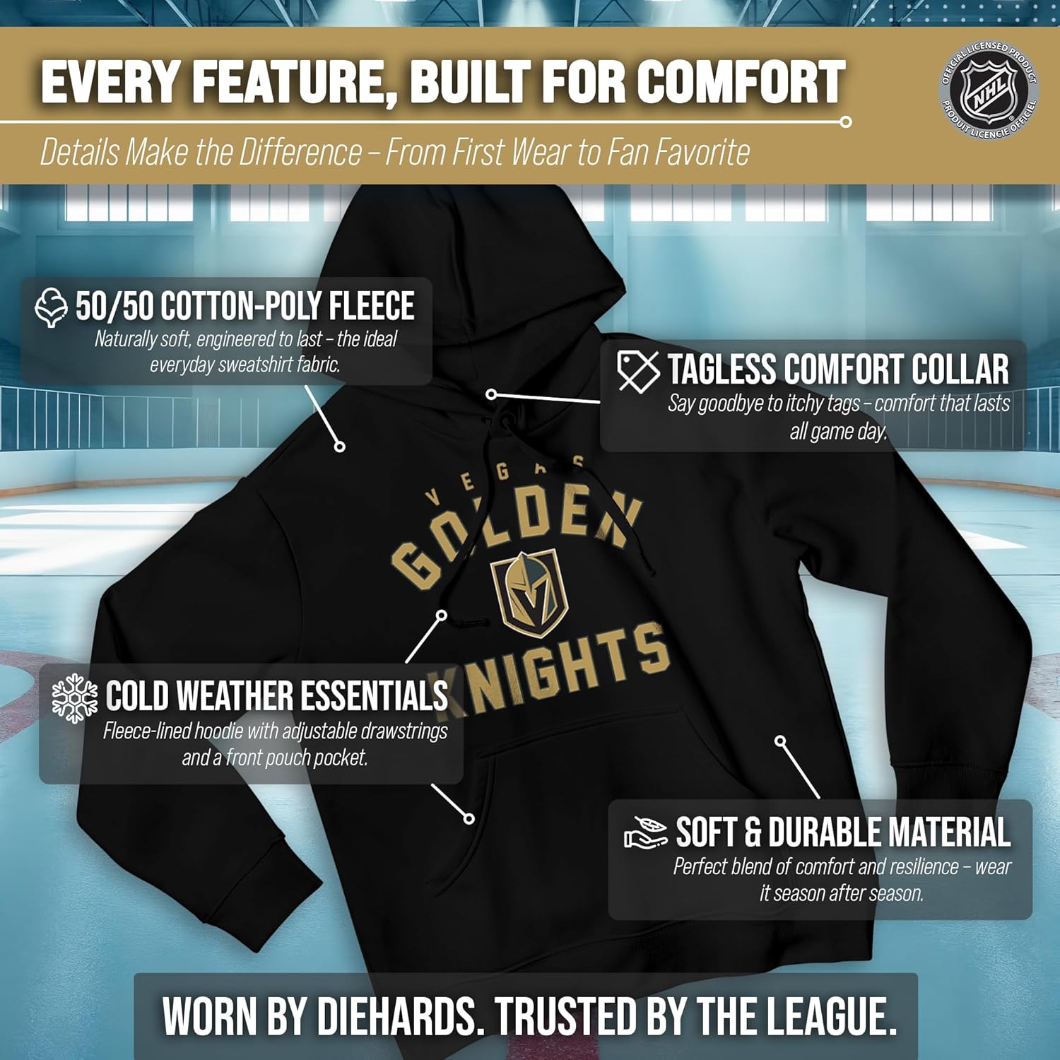 Wright & Ditson Adult NHL Gameday Hooded Sweatshirt - Officially Licensed - Fleece Hockey Pullover - Unisex Hoodie - Image 3