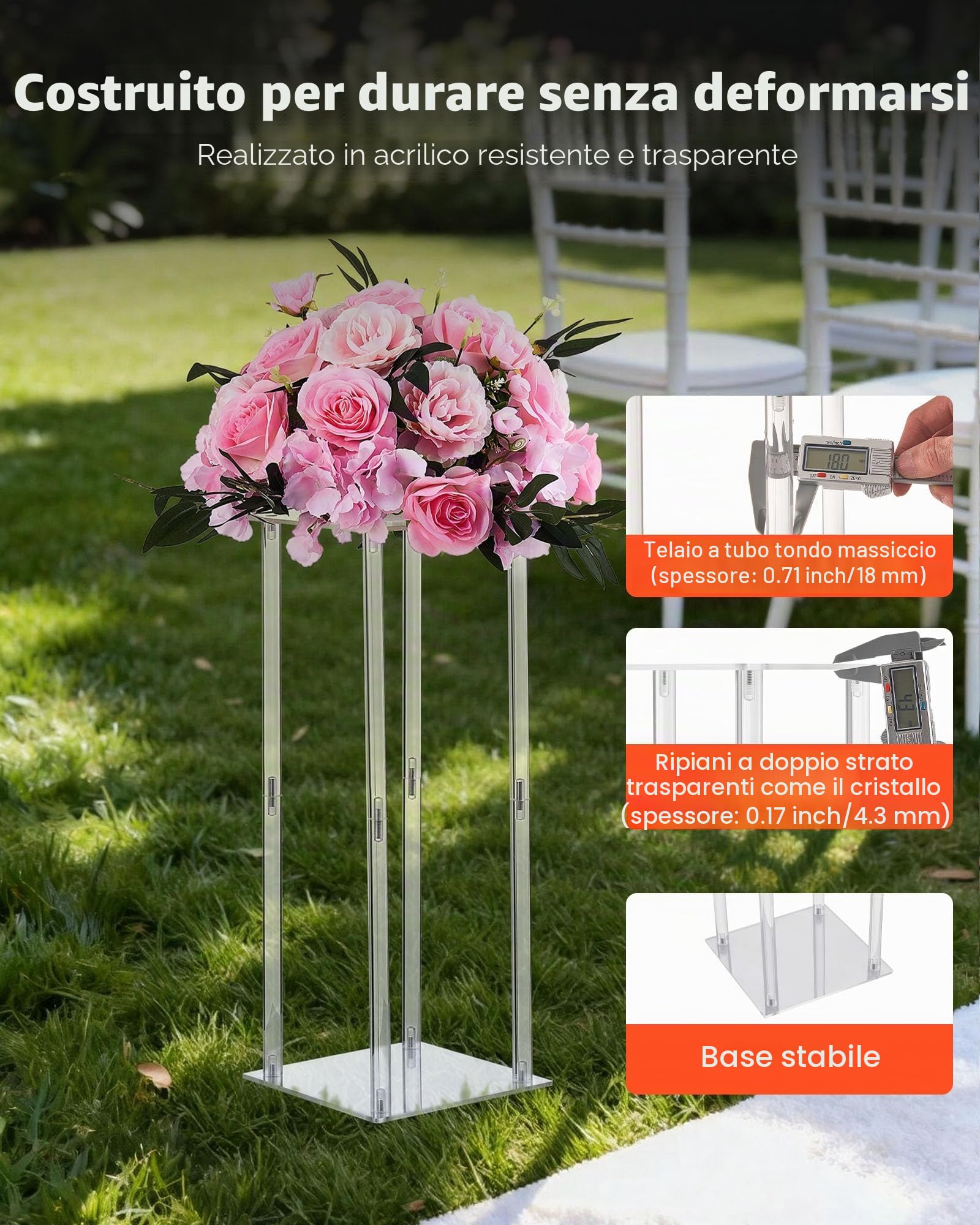 VEVOR Portafiori da Matrimonio 10 Pezzi da 50 cm, Portafiori a Colonna con Laminato Acrilico, Espositore Floreale Cubico Cilindrico per Matrimoni, Feste, Compleanni, Casa, Centrotavola Dorati