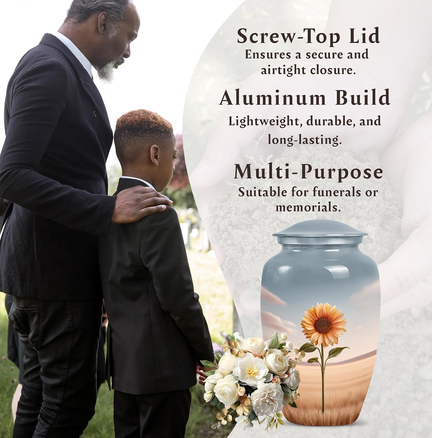 Sunflower Urn for Ashes for Women - Blue, Sunset Mini Urns for Human Ashes – Combo of 5 with 1 Large 10 Inch Urn for Mom & Man and 4 Mini Keepsake Urns for Dad & Women – Memorial Funeral Set