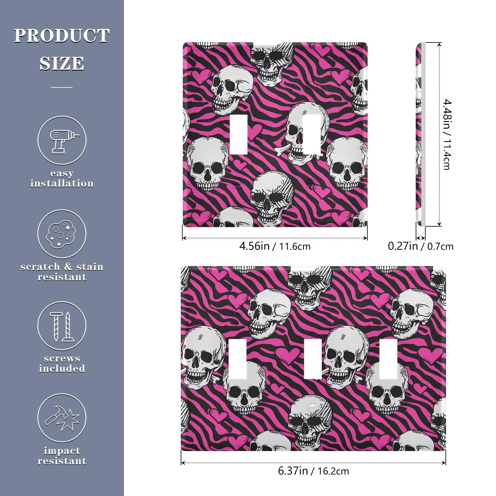 Light Switch Cover Skull Purple Heart Wall Plates for Electrical Outlets 3 Gang 202b5787