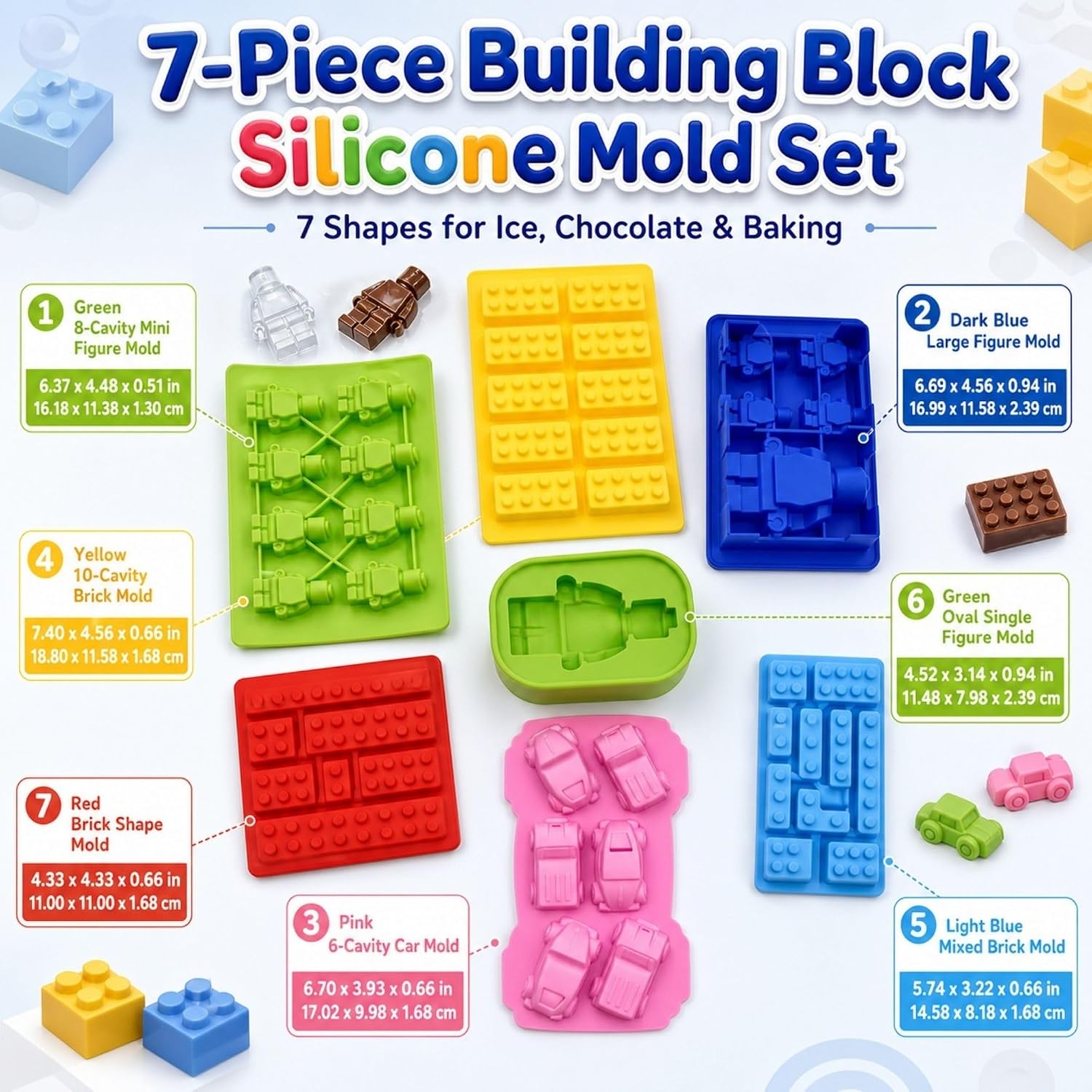 Chocolate Candy Silicone Mold, Building Blocks Ice Tray, Robots and Cars Fondant Mold with Children Party Drawstring Gift Bag-Easy to Use and Clean