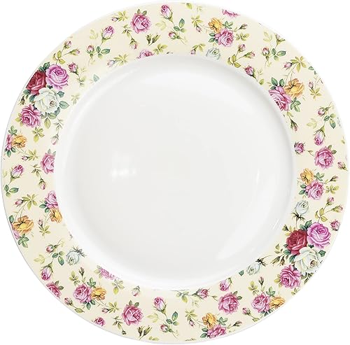 Miniatura 2 de Gracie China by Coastline Imports Juego de 4 platos llanos color crema rosa chintz, 10.5 pulgadas, rosa amarillo (RS33707CR/S4)