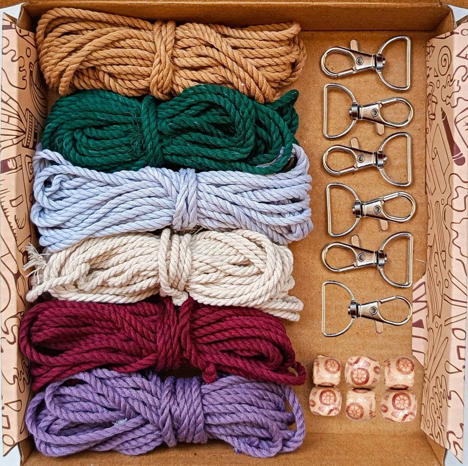The brown box® Macrame Keychain DIY Kit – Keychain Making Kit for Adults & Beginners | 6 Colour Cords, Wooden Beads & Hooks | Christmas Craft Kit, Birthday/Return Gift, Art & Hobby Craft Kit