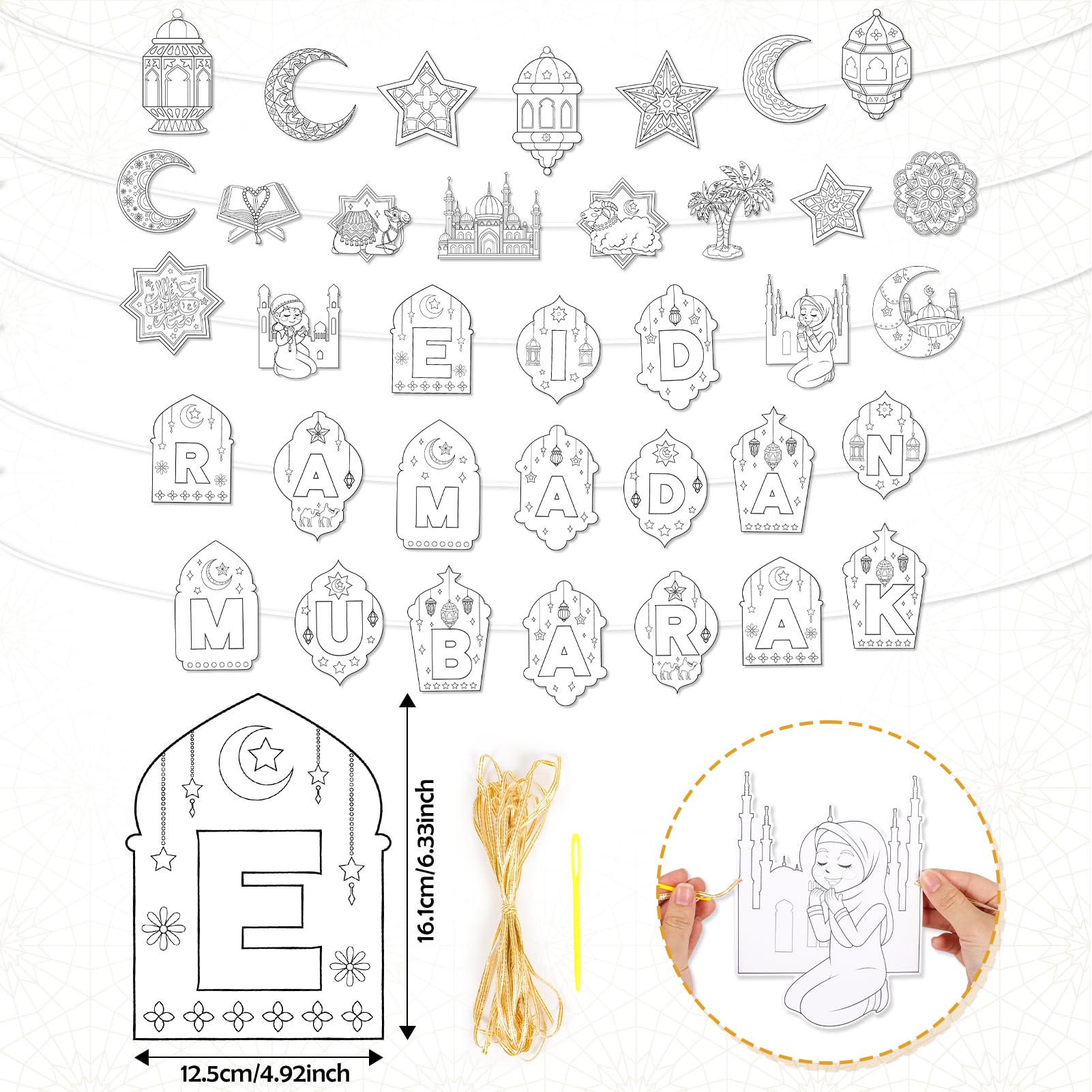 HOWAF 5 PACK Colour Your Own Ramadan Mubarak Banner Colouring Eid Mubarak Banner for Crafts Ramadan Decorations Eid Mubarak Decorations - Image 2