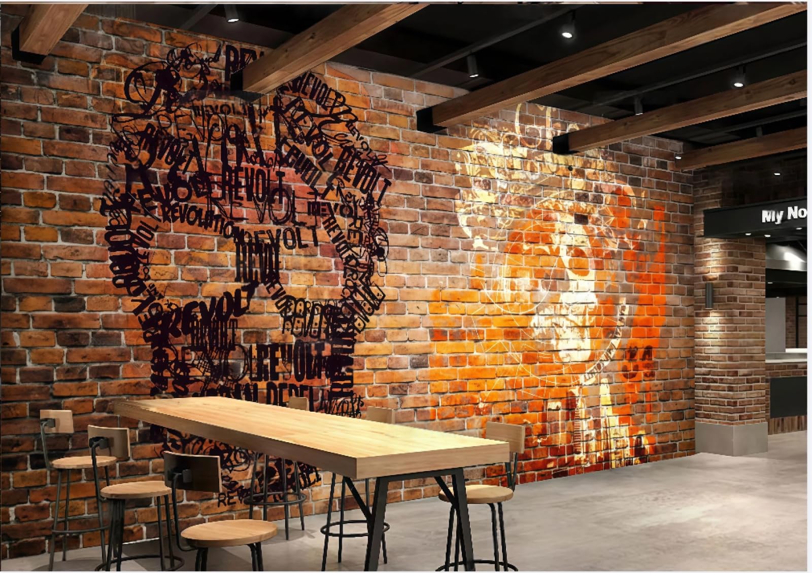 Xdoubao 3D Wallpaper Retro Brick Wall Hand-Painted Graffiti Letters Music Bar Shopping Mall Afternoon Tea Western Restaurant Background Wall Wallpaper Coffee Shop Mural,,150X105cm