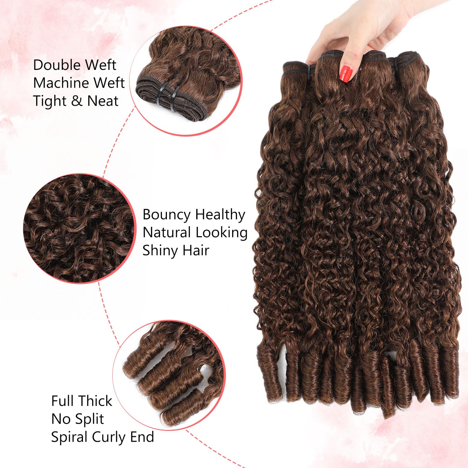 #4 Medium Brown Burmese Curly Bundles Human Hair Inch Water Wave Bundles 100% Unprocessed Virgin Spiral End Quick for Black Women (4 Bundles Burmese Curly Human Hair, 14 16 18 20)