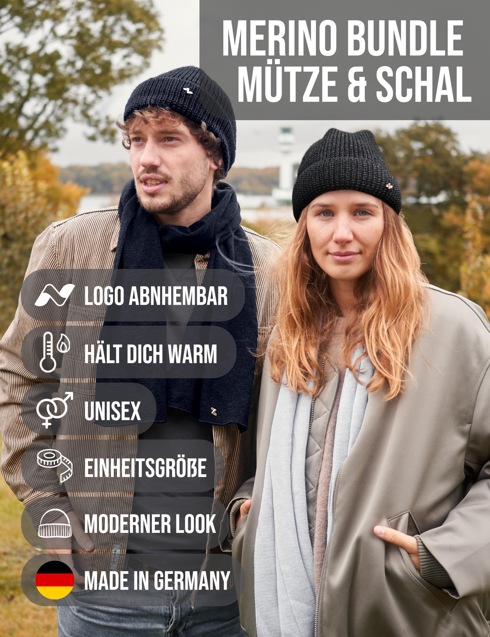 NYTTED® Merino Mütze und Schal Set für Damen & Herren | Made in Germany | 100% Feinste Merinowolle | Kuschelig Weiches & Warmes Set
