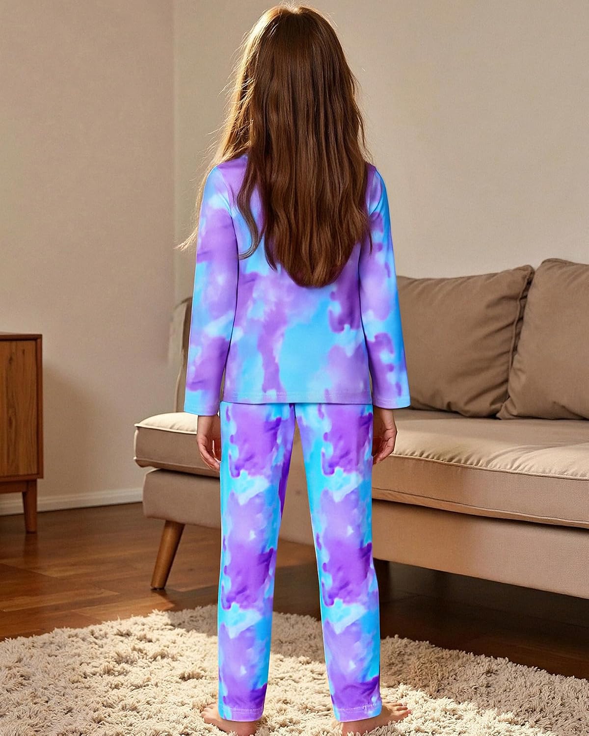 CARETOO Girls Pajama Set Long Sleeve Top Long Pants Pajamas Kids Tie Dye Cute Pattern Pj Sets Sleepwear for 3-12Y