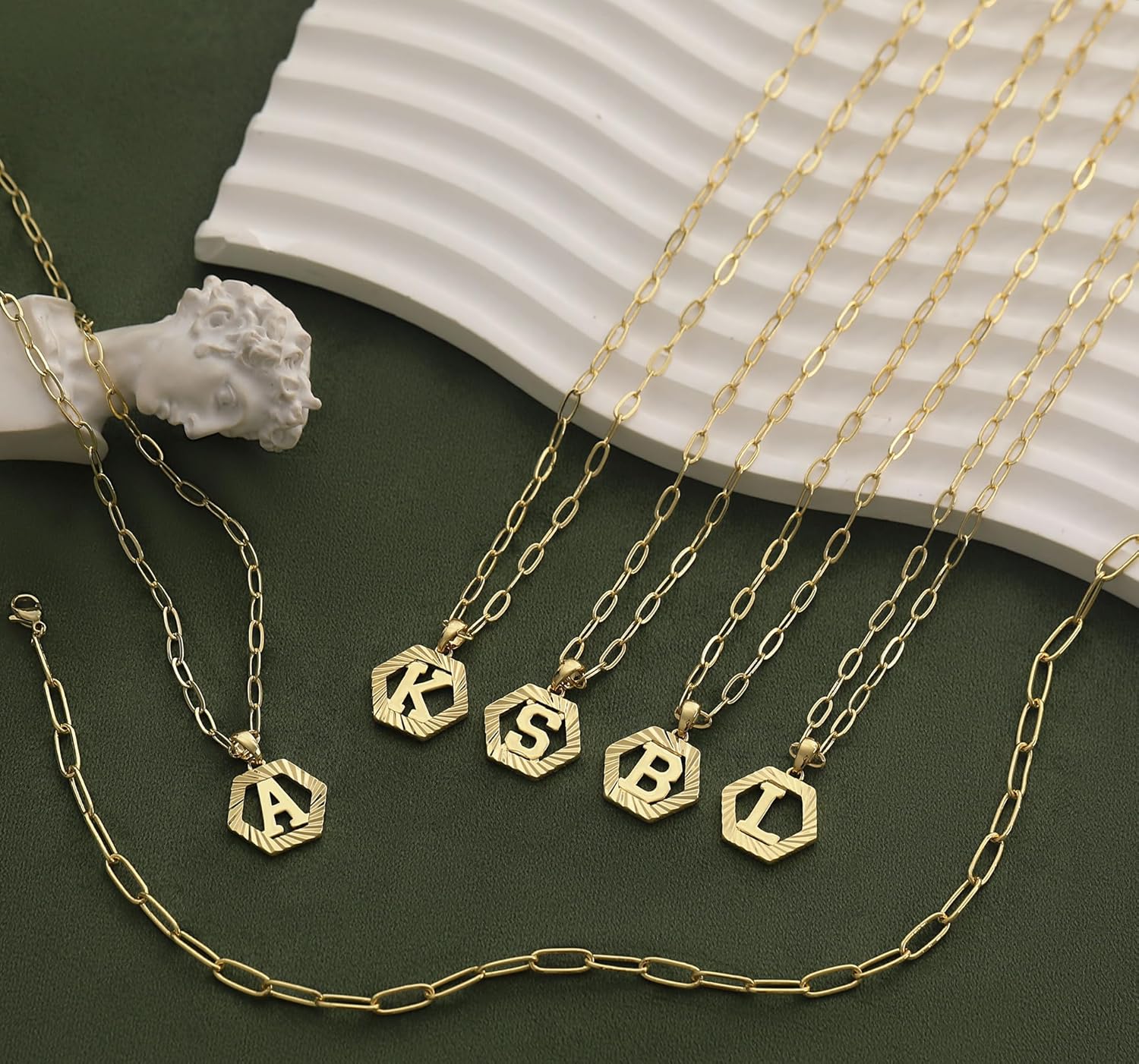Initial Necklaces for Women,Dainty Gold Letter Necklace 18K Gold Plated Paperclip Chain Necklace Trendy Personalized Monogram Name Necklace Hexagon A-Z Pendant Choker Layered Gold Necklaces - Image 6