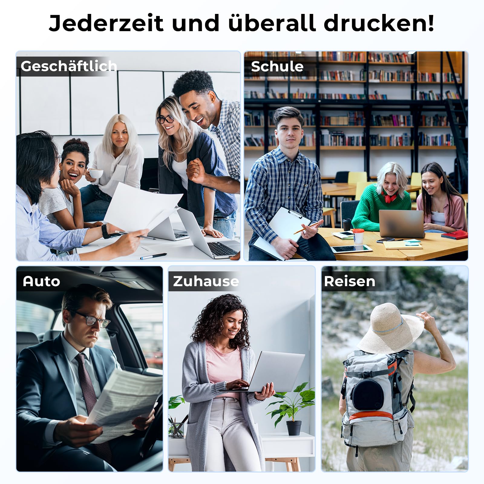 Mobiler Drucker A4 für Unterwegs, Tragbarer Drucker Thermodrucker A4 Wireless Bluetooth Inkless Handy Printer, 300dpi Portable Kompakt Reisedrucker für Android/iOS/Win/Mac Laptop