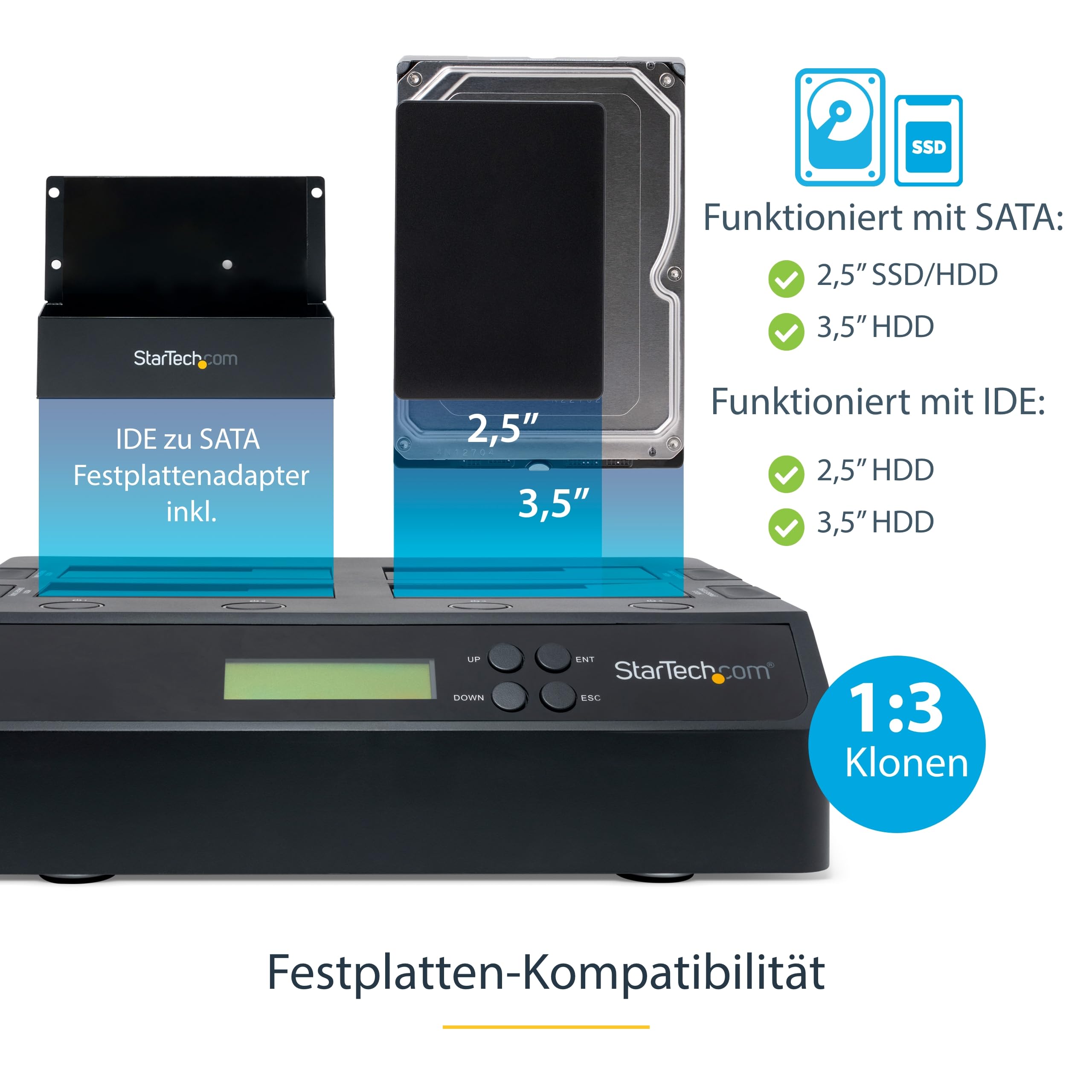 StarTech 4 Bay Festplatten Kopierstation USB 3.0 / eSATA auf SATA - HDD 1:3 Duplikator - Standalone Festplattenkloner