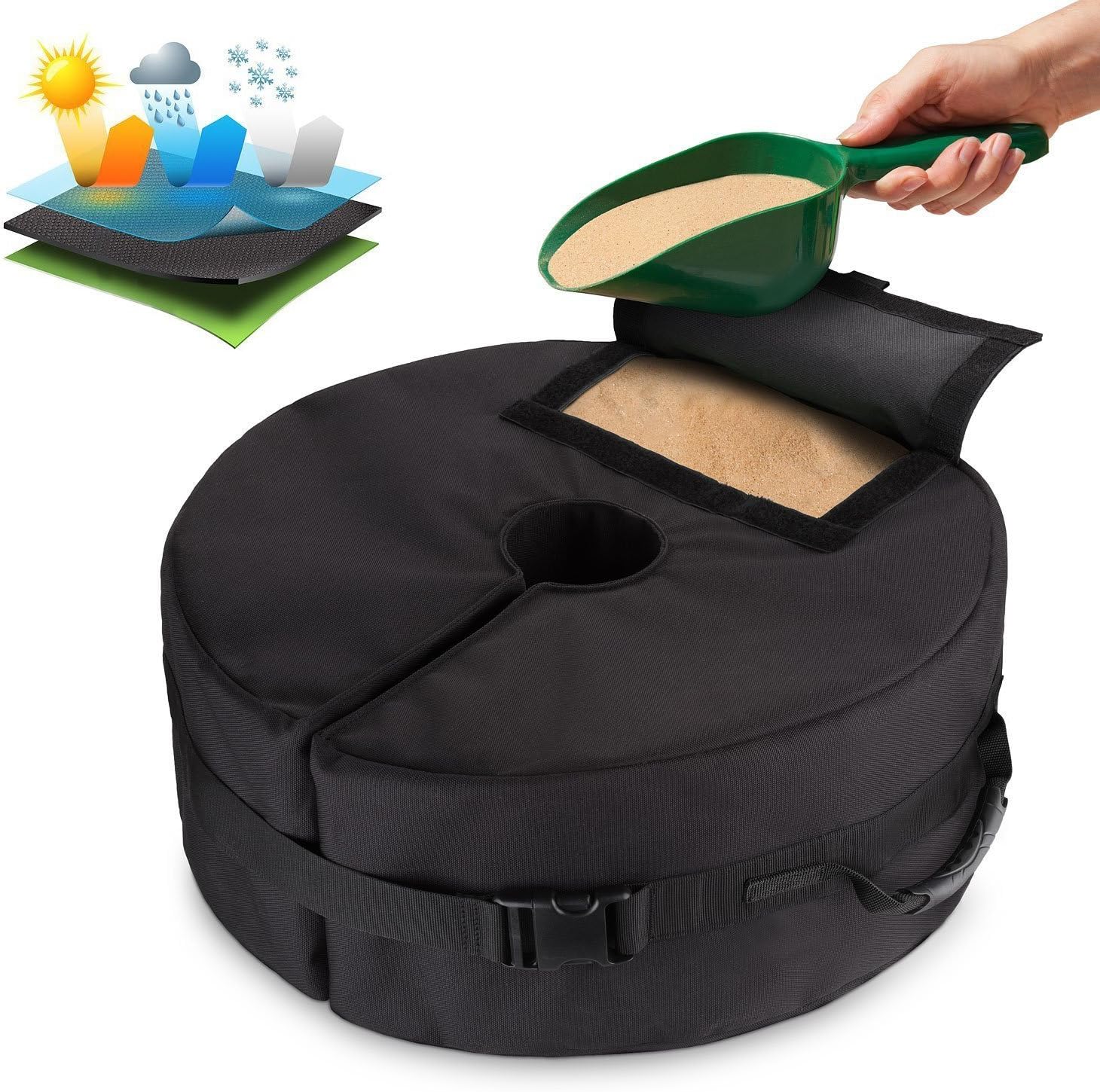 Detachable Patio Umbrella Base Weight Bag, 18" Round with Large Opening and 2 Handle for Offset, Cantilever or Standard Outdoor Patio Umbrella or Flagpole, Heavy Duty, Weather Resistant