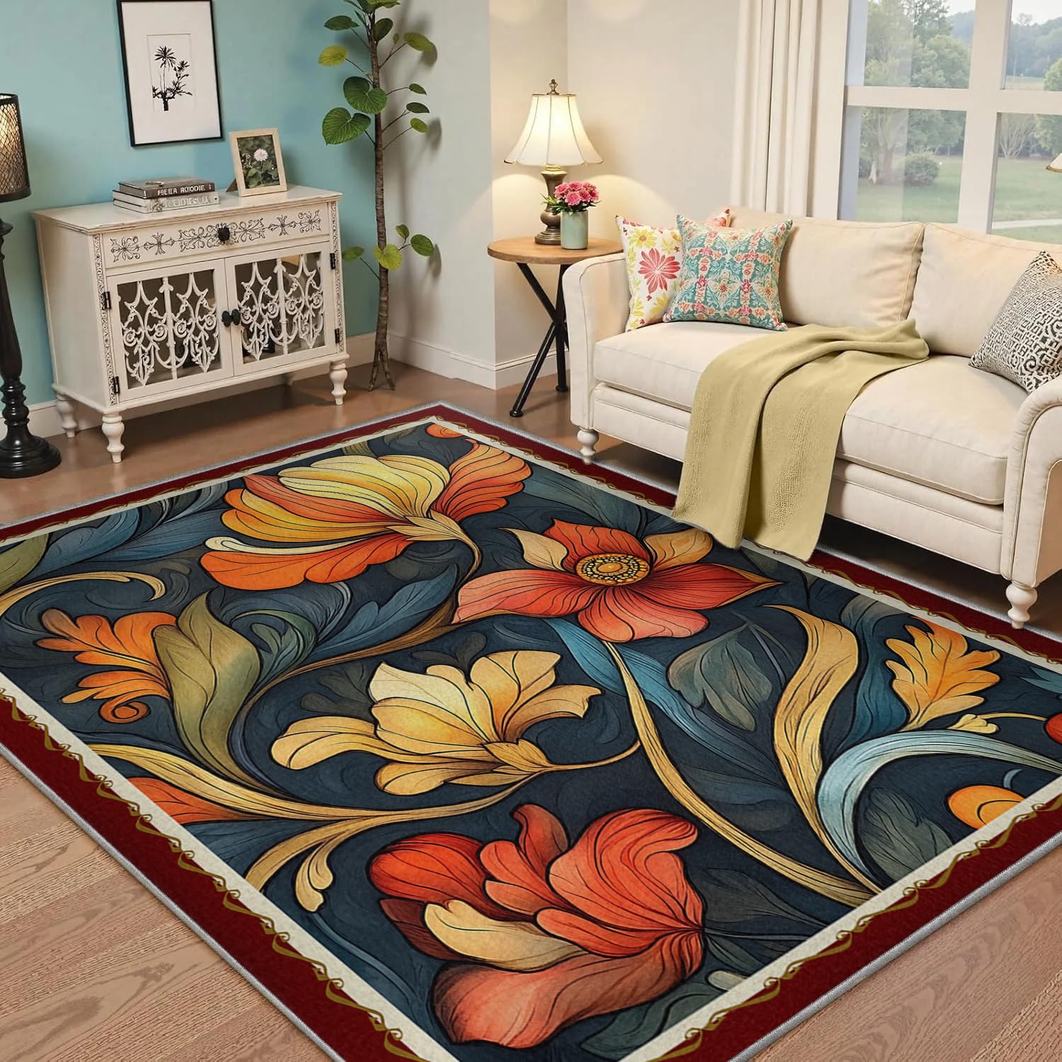 Tapis fleuri lavable et antidérapant 120x180cm pour la cuisine