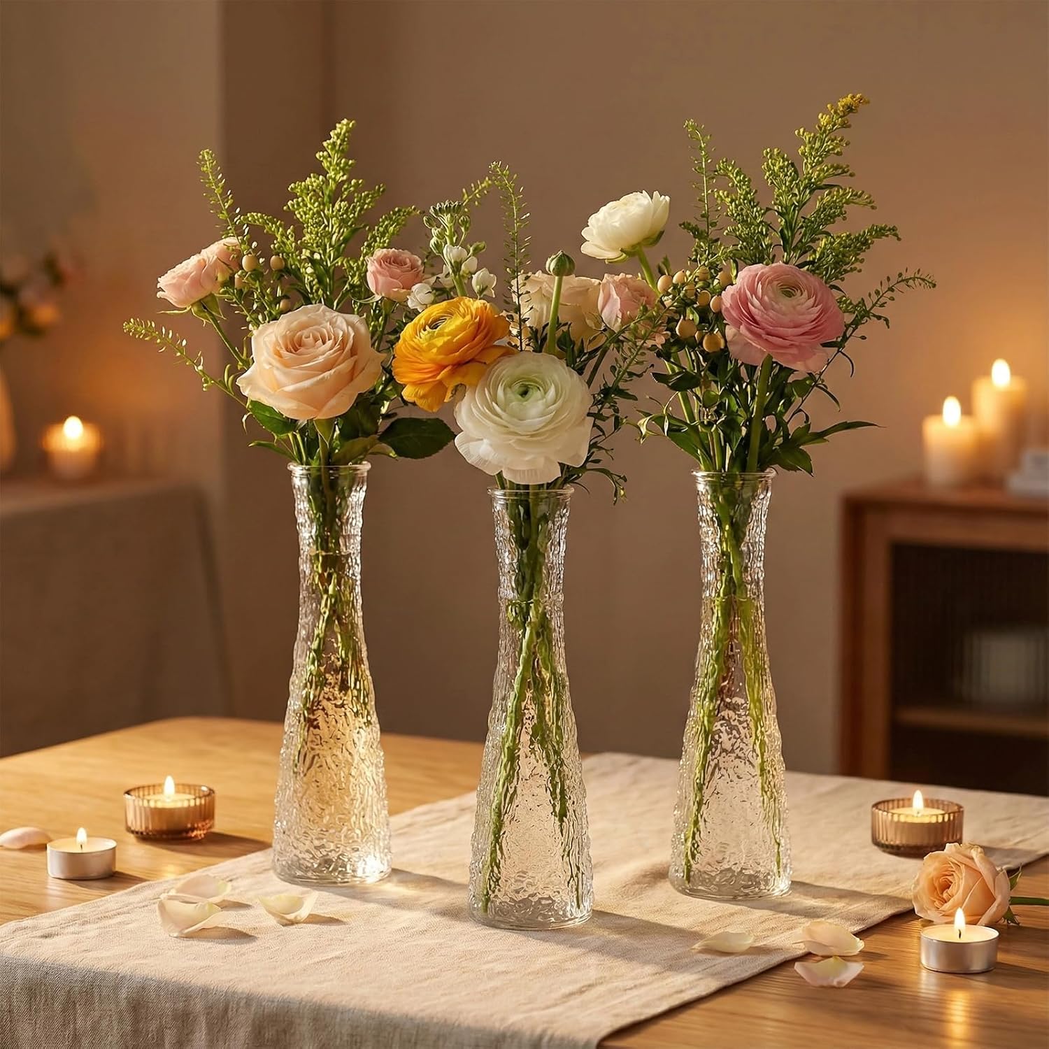 Glass Bud Vases Bulk 12 Pcs - Clear Ribbed Wedding Centerpiece Vases, Small Flower Vases for Table Decor, Party Events & Home Decor