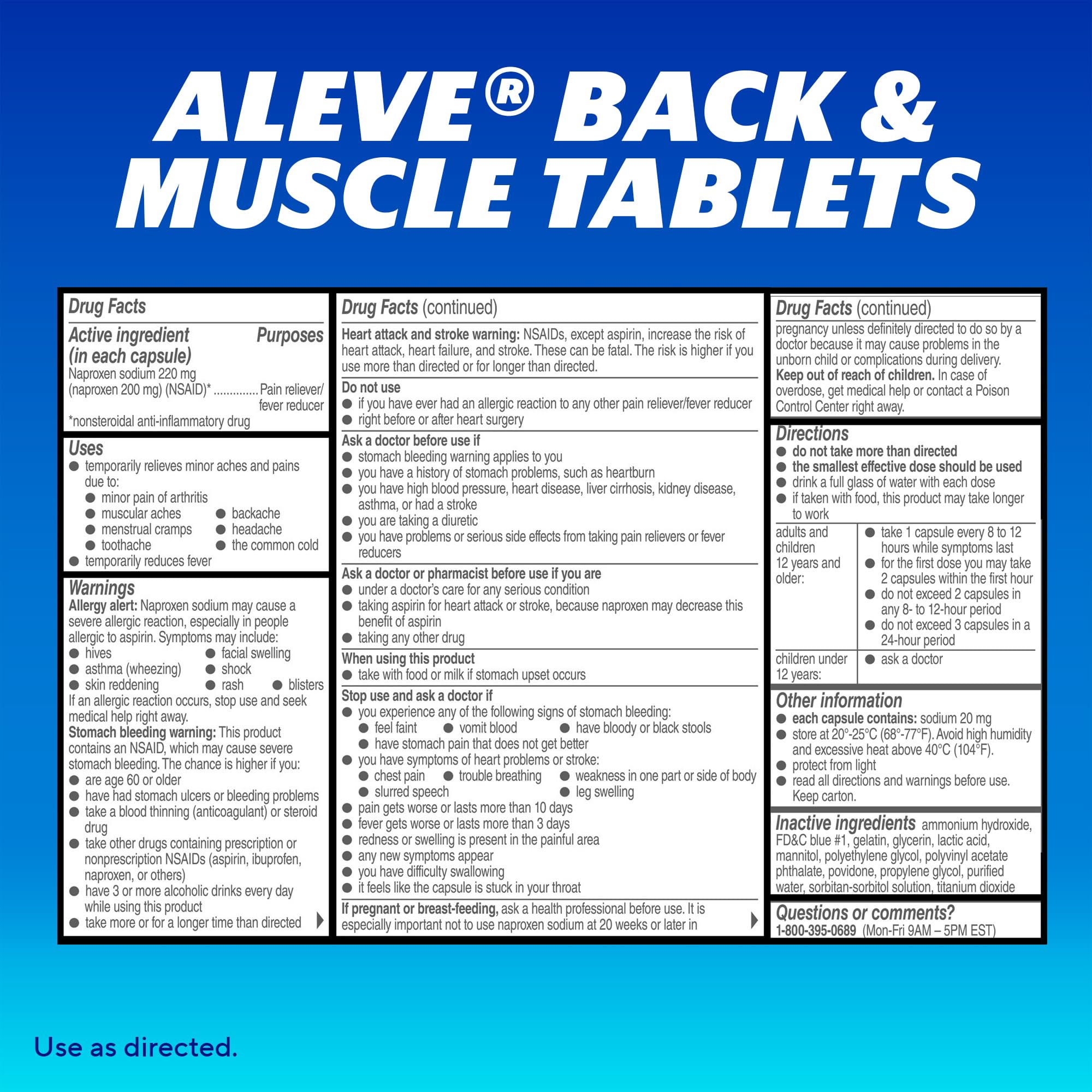 Aleve Back & Muscle Pain Relief Naproxen Sodium Tablets, Pain Reliever & Fever Reducer, Medicine for Body , 250 Count — Amazon image 9