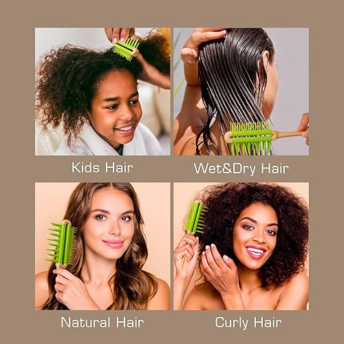 Miniatura 6 de Red by Kiss Cepillo desenredante para adultos y niños, diente largo y ancho, peine desenredante de longitud mixta con cola de rata para todo tipo de