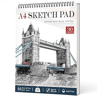 Benxdara Sketch Book, A4 Sketch Pad Hardcover Spiral Bound, 30 Sheets, 160GSM Heavy Weight Paper Marker Sketchbook, Durable Acid Free Drawing Pad Art Book Ideal for Artist, Marker, Painting, Sketch