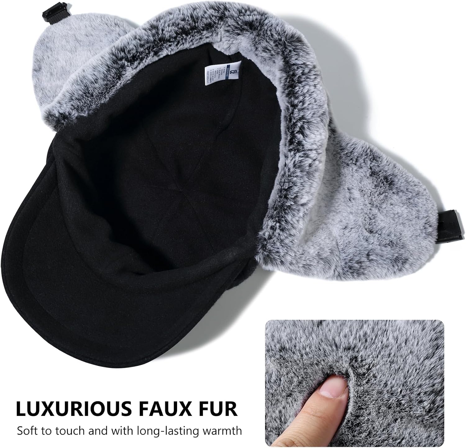 GADIEMKENSD Unisex Winter Wool Baseball Cap with Faux Fur Lined Ear Flaps, Catcher Hat with Reflective Line image 4