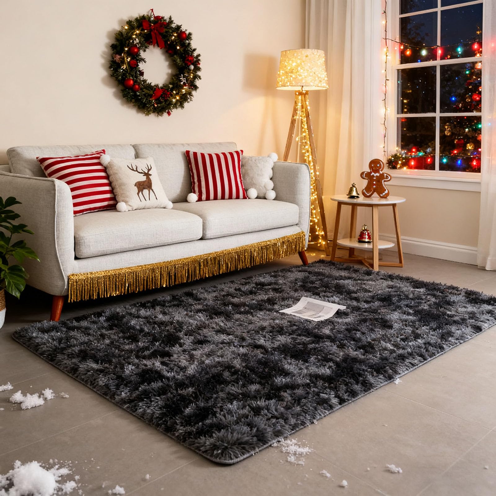 Tapis de salon lavable 280x340 cm extérieur balcon jardin gris