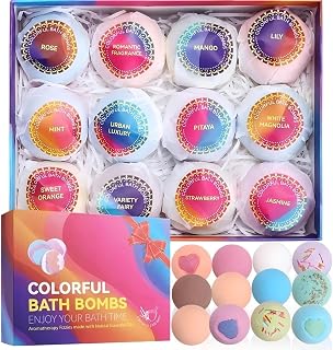 Luxury Bath Bombs Gift Set - 12 Handmade Fizzies with Shea Butter & Essential Oils, Moisturizing Relaxing Spa/Birthday/Valentine’s/Mother’s Day Gift for Women & Men (Vegan, Cruelty-Free)