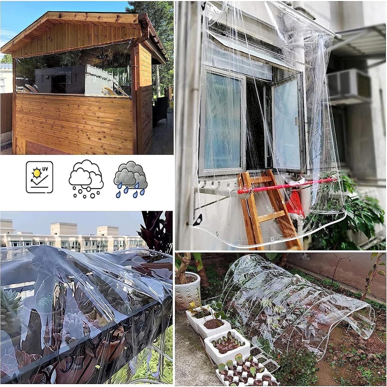 PVC Plane Transparent mit Ösen 3x3 m, Durchsichtig Wasserdicht Abdeckplane – PVC Regenschutz Windschutz Wetterfest Tarp für Balkon Terrasse Wintergarten Garten Außenbereich