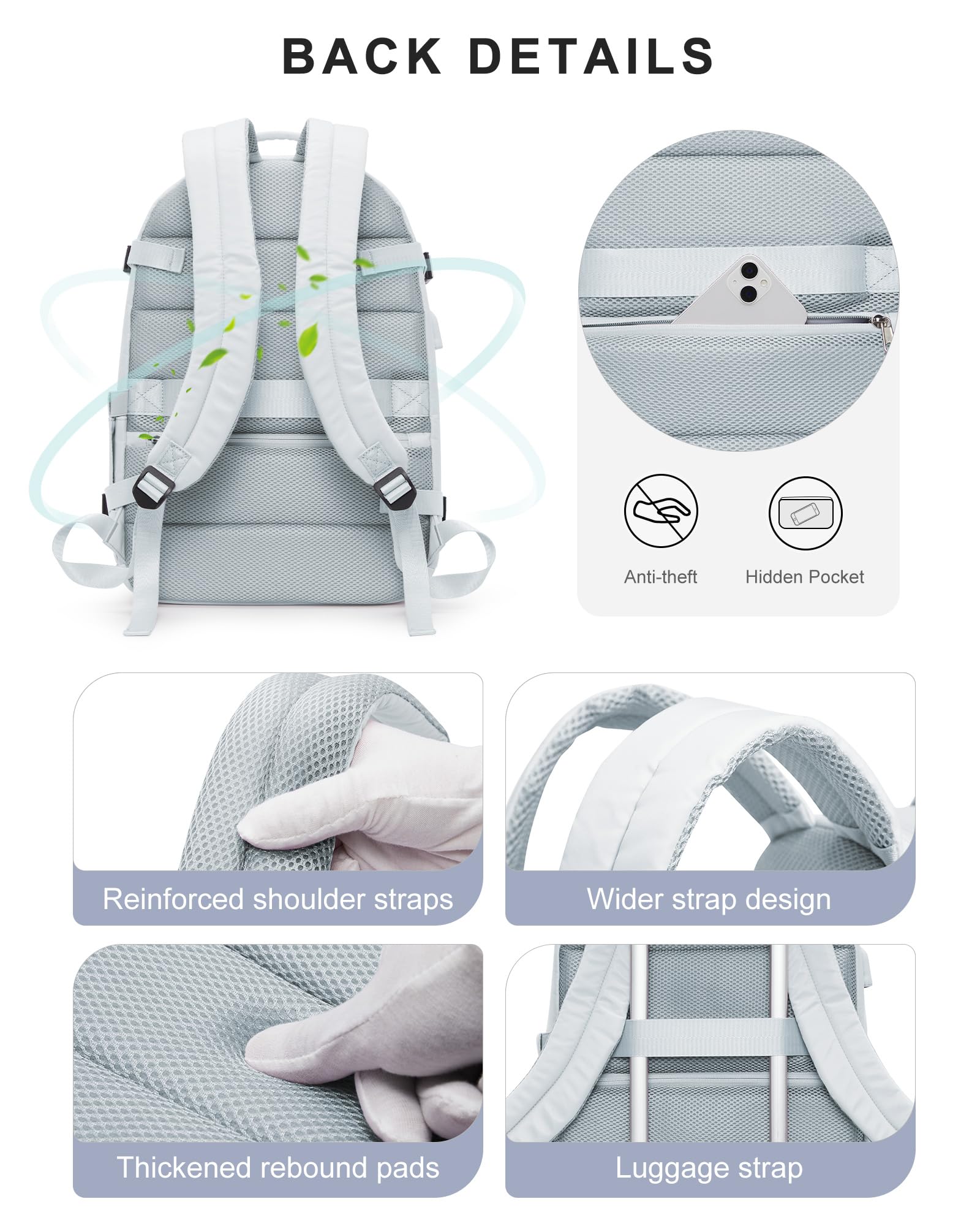 BJLFS Borse da Cabina per Ryanair 40×30×20 Zaino da Viaggio con Sottovuoto Bagaglio a Mano 40x20x25 Easyjet 45×36×20,Zaino Wizzair 40x30x20,Zaino Casual per laptop da 14 pollici per scuola