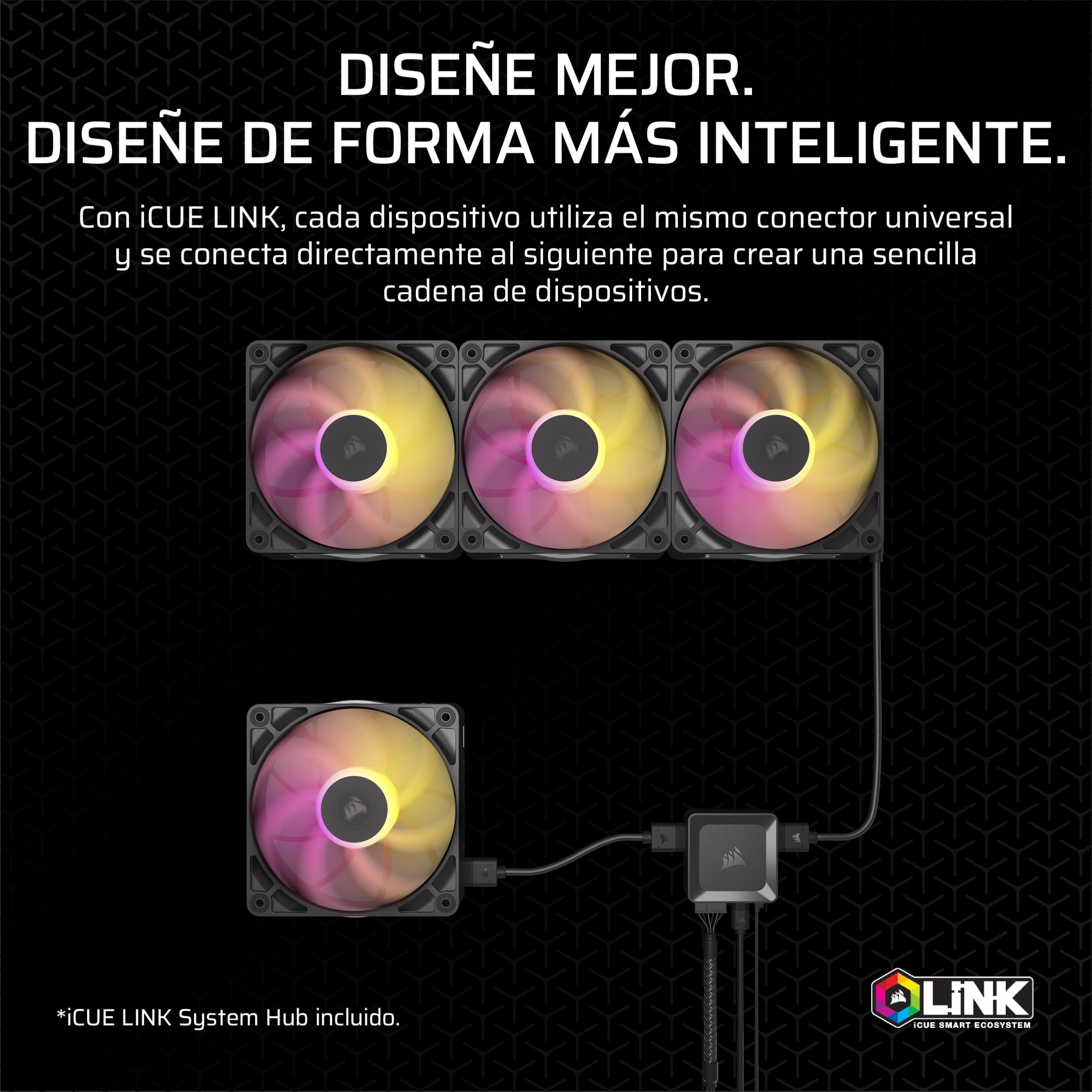 CORSAIR iCUE Link RX120 MAX RGB 120 mm PWM Ventilador Gruesos con iCUE Link System Hub – Alta Presión Estática – Rodamiento Magnético de Cúpula – Paquete Triple – Negro
