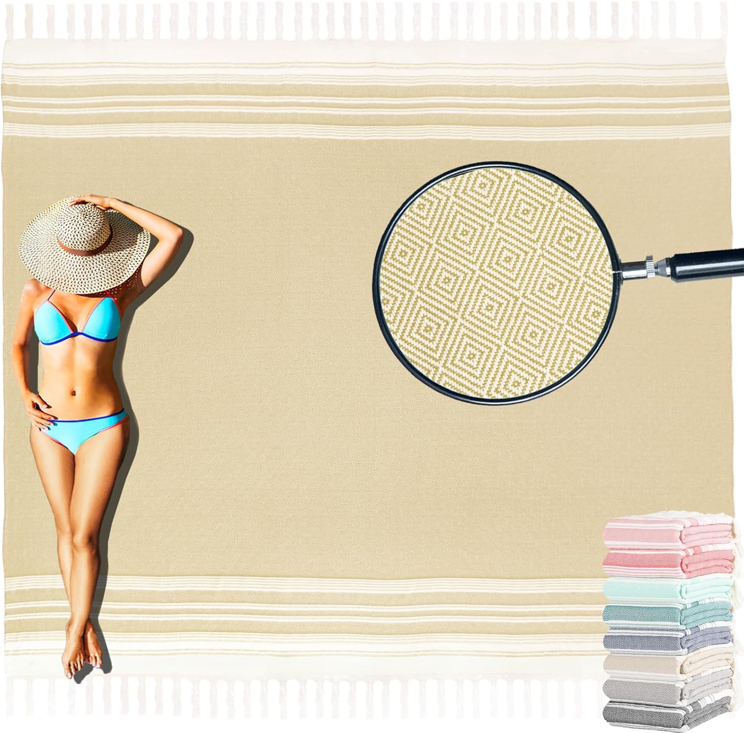 Yongoes Oversized Turkish Beach Towel Blanket Cotton Giant XL Sandproof Towels Huge Linen XXL Extra Large Big Throw Quilt Blankets for Adults Cloud Travel Camping Glamping Accessories Essentials