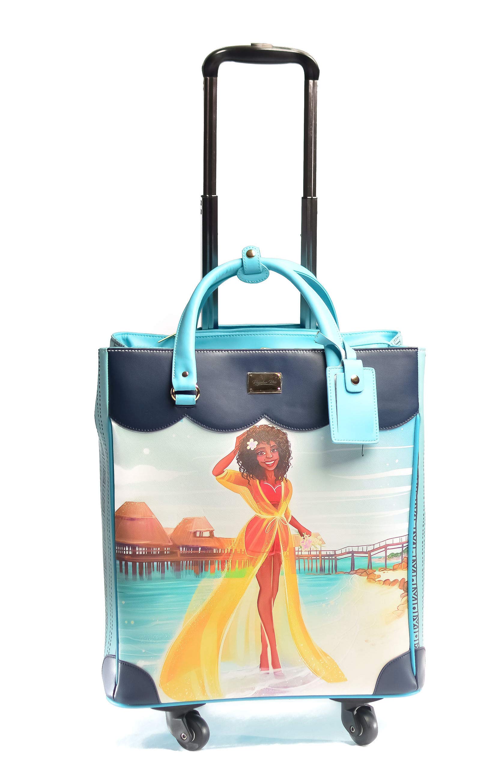 Regular RenWomen's Leather Carry-On Travel Tote with Wheels (Blue,18"x9"x16" 6.35 lbs)