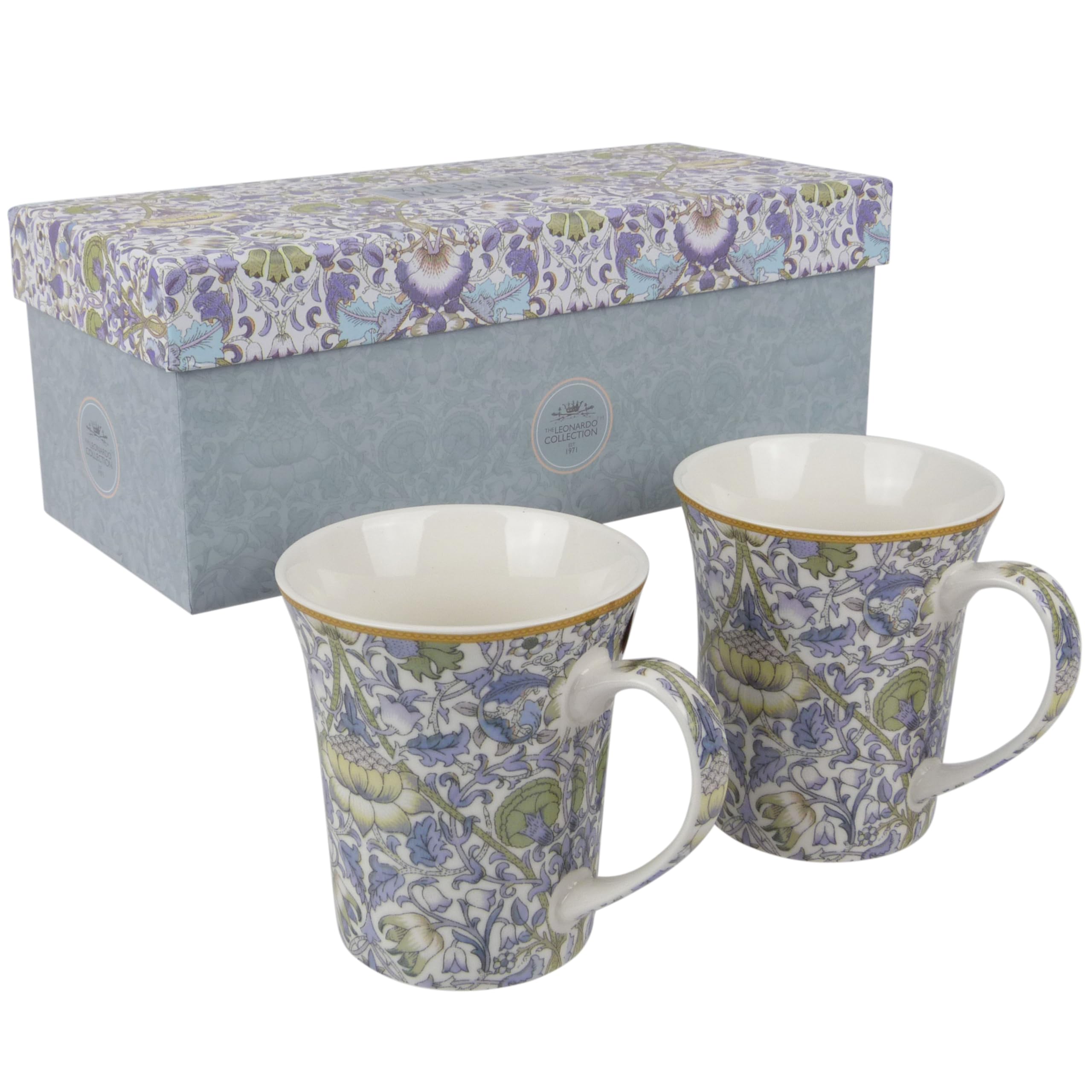 The Leonardo Collection Lodden Mugs Set of 2 William Morris, Tea and Coffee Mugs for Hot Drinks | Fine China Printed Mugs for Kitchen & Home | Reusable Ceramic Cups for Every Occasion
