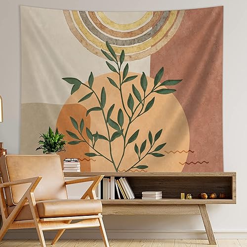 Miniatura 2 de SUOTEMEIFEI Tapiz de arte bohemio con plantas, tapiz retro con plantas, puesta de sol, paisaje, estético, abstracto, para pared, dormitorio, sala de