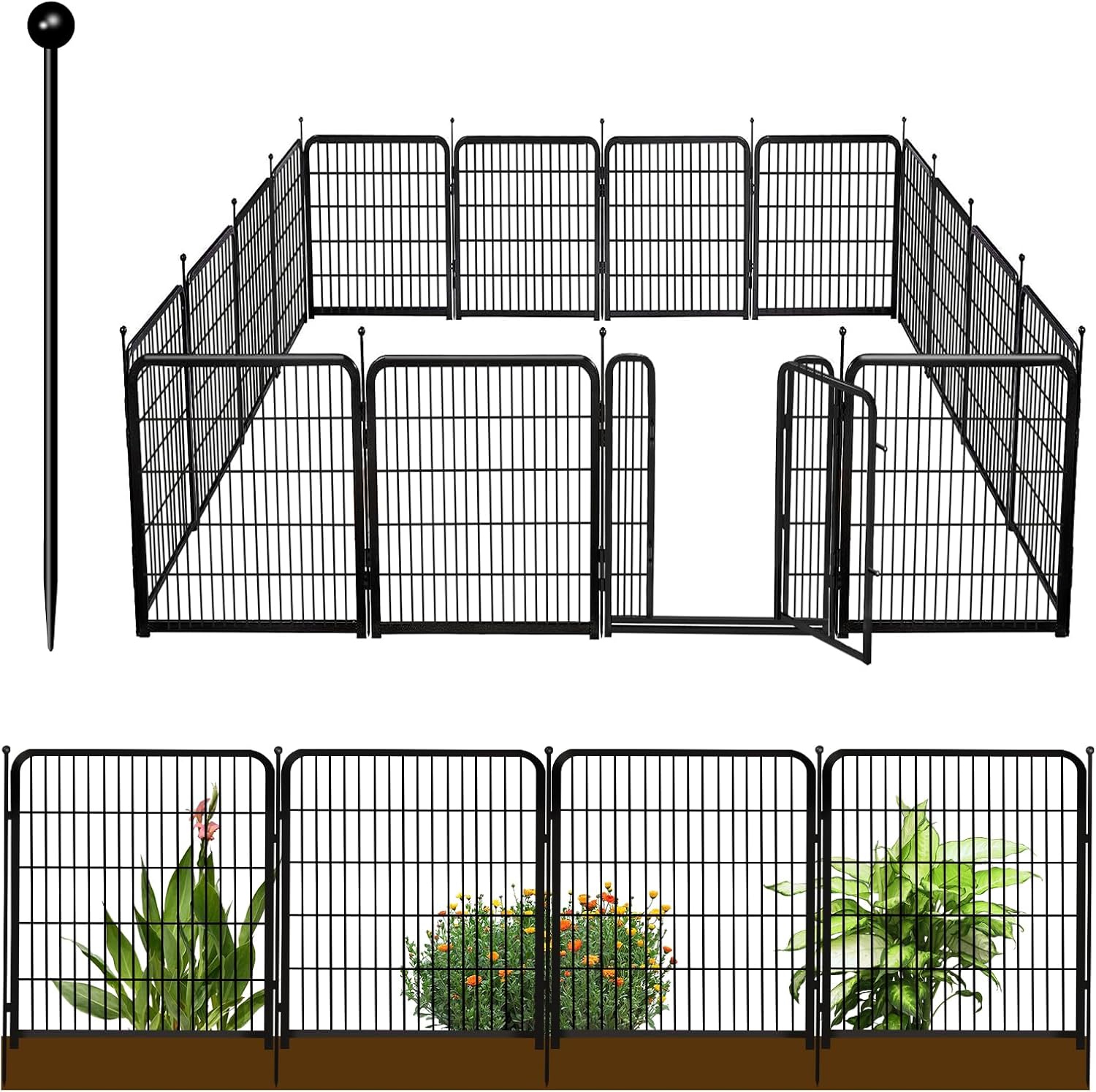 Decorative Garden Fence with Gate 32in(H)×37ft(L) 16 Panels, Heavy Duty