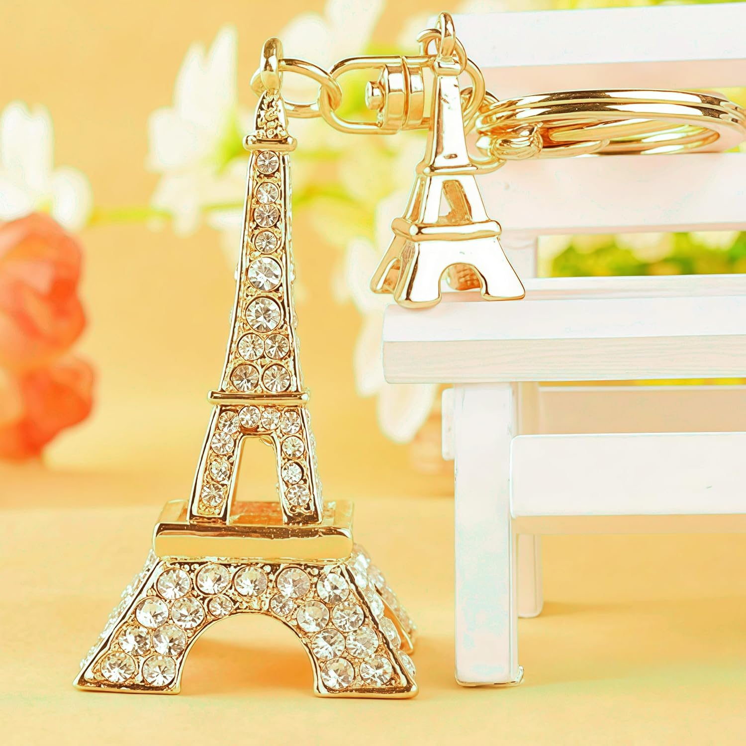 Eiffel Tower Keychain Rhinestone Crystal Paris Bag Charm Gift Gold image 4