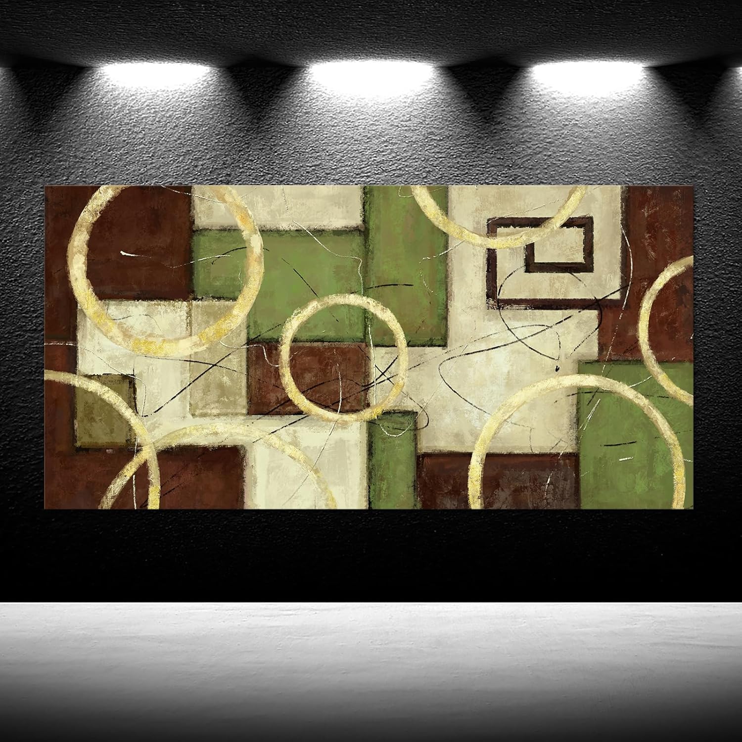 iKNOW FOTO Modern Abstract Geometric Canvas Wall Art - 40x20'' Grey & Brown Circle Painting - Large Simple Framed Artwork for Bedroom, Living Room, Bathroom, Office Home Decor (Green)