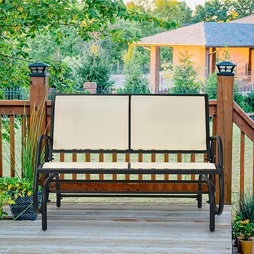 Miniatura 9 de Giantex Silla columpio de 48 pulgadas con espacio espacioso, silla mecedora para 2 personas, acogedor banco de patio para exteriores e interiores