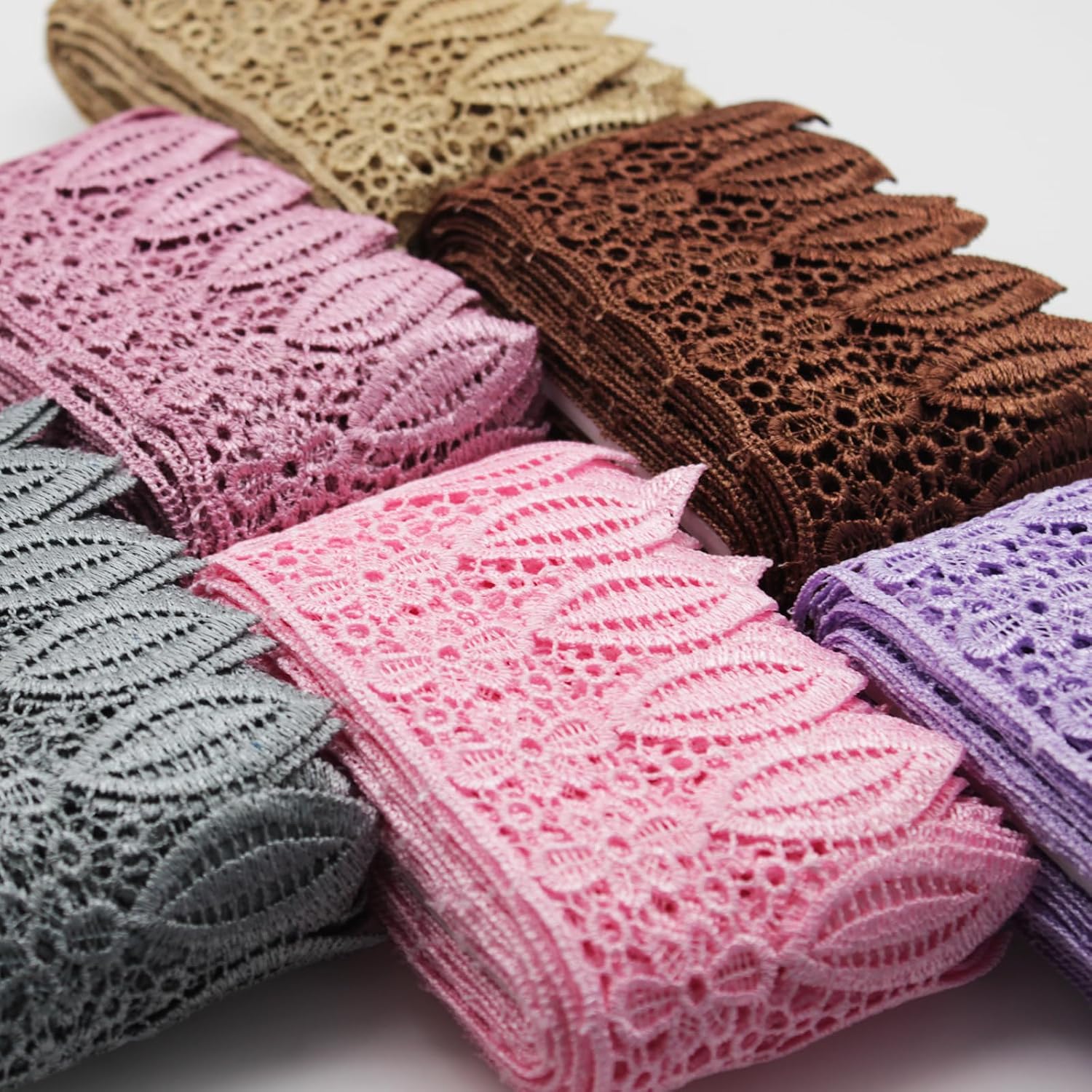 Yalulu 5 Yards 3.5 Inch Width Leaf Crochet Embroidery Lace Trim Ribbon DIY Curtain Tablecloth Clothing Decorative Applique (Red-Purple)