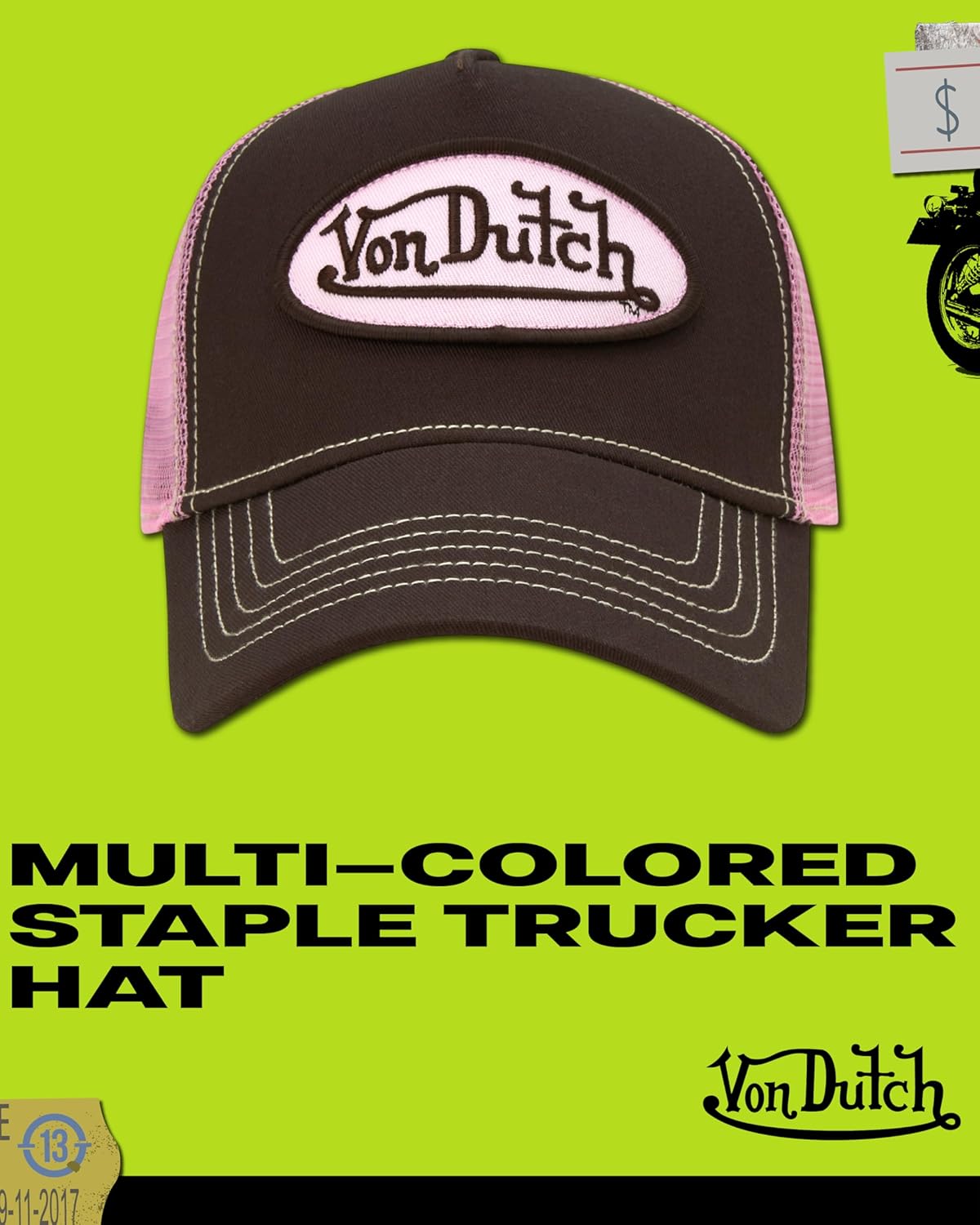 Von Dutch Unisex Trucker Hat - Curved Bill Mesh Back Retro Classic Colorblock Snapback Baseball Cap for Men and Women