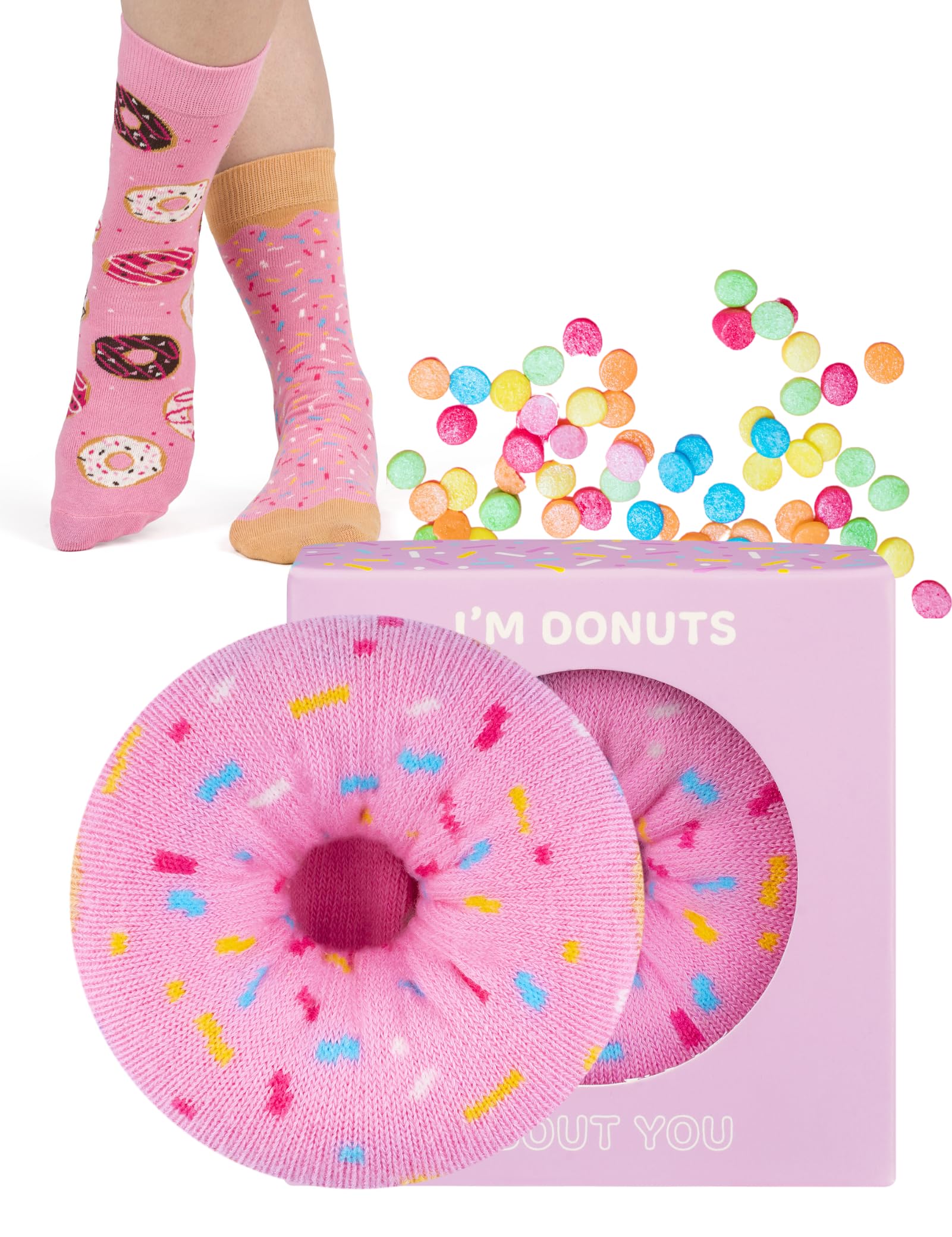 soxo Donut Socks Women Funny Ladies Gift Ideas Long Womens Sock Women's Funky Gifts 2.5-6.5 Light Pink 1 Pair
