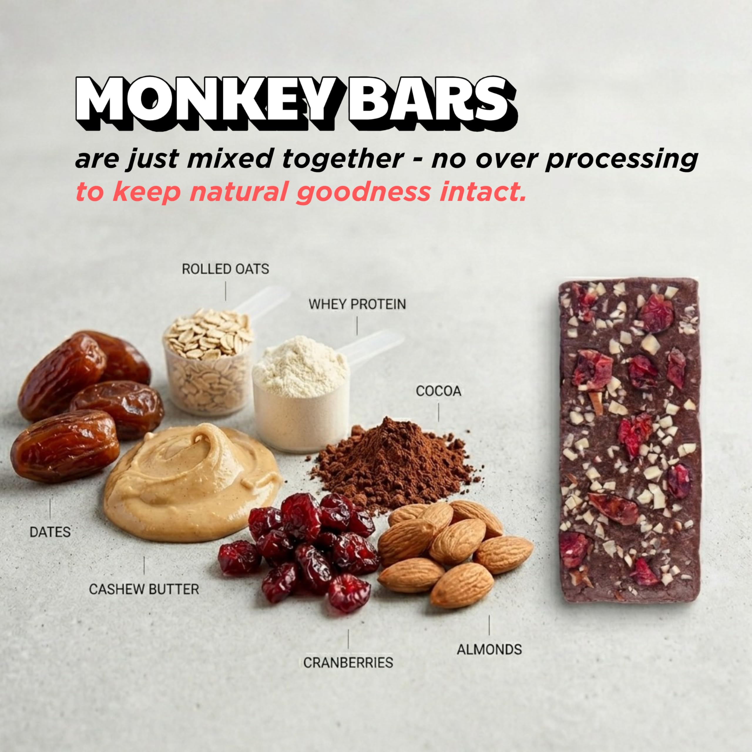 MONKEY BAR - Assorted Protein Bars - 8 Pack, 50grams each, 10-13g Protein, Healthy & High Protein Snack Bar, No Added Sugar, 5-7 All Natural Ingredients, 8 Delicious Flavours, Clean Energy 2