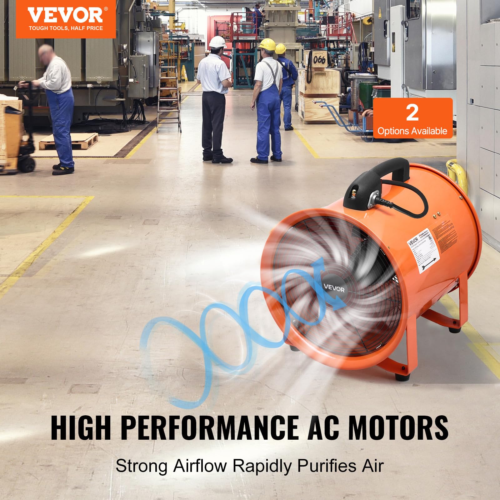 VEVOR Bauventilator 592-W-AC-Motor Baugebläse Baulüfter Gebläse 5175 CFM Axiallüfter mit 2-Stufigen Wechselstrommotor 10 m Schlauch Axialgebläse IP44 Wasserdichtigkeit Industrielüfter