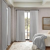 Vista 6 de Cortinas largas grises de 108 pulgadas para sala de estar, juego de 2 paneles con bolsillo para cortinero y trabillas traseras, cortinas de lino