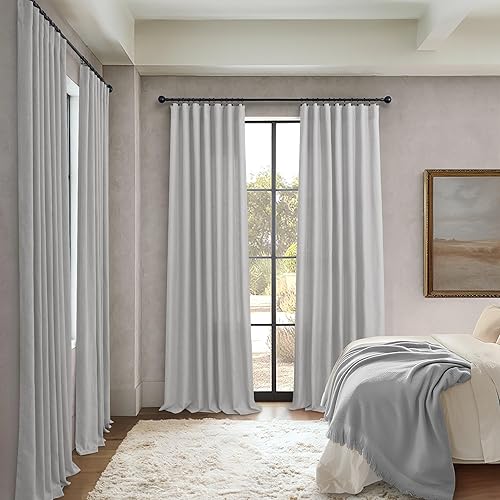 Miniatura 6 de 2 paneles de cortinas de lino, 84 pulg7 pies L, bolsillo pcortineropestañas tras., semitrasl., filtrado luz, algodón text. suave, psala de