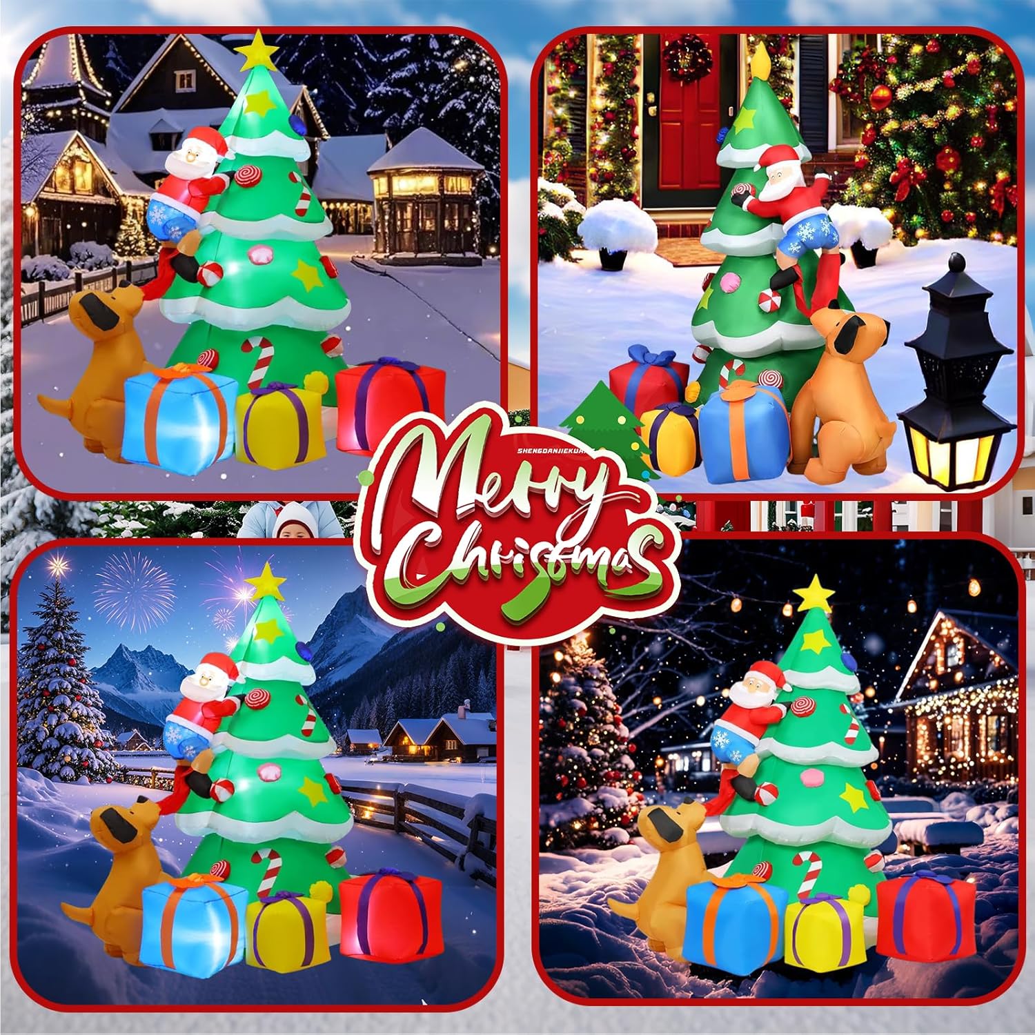 6 FT Halloween Inflatables Decoration, Blow Up Yard Decorations, Day of The Dead Spooky Sugar Skull Couple Guitar and Skeleton Dog, Dia De Los Muertos Décor with Built-in LED for Outdoor (Tree Dog)