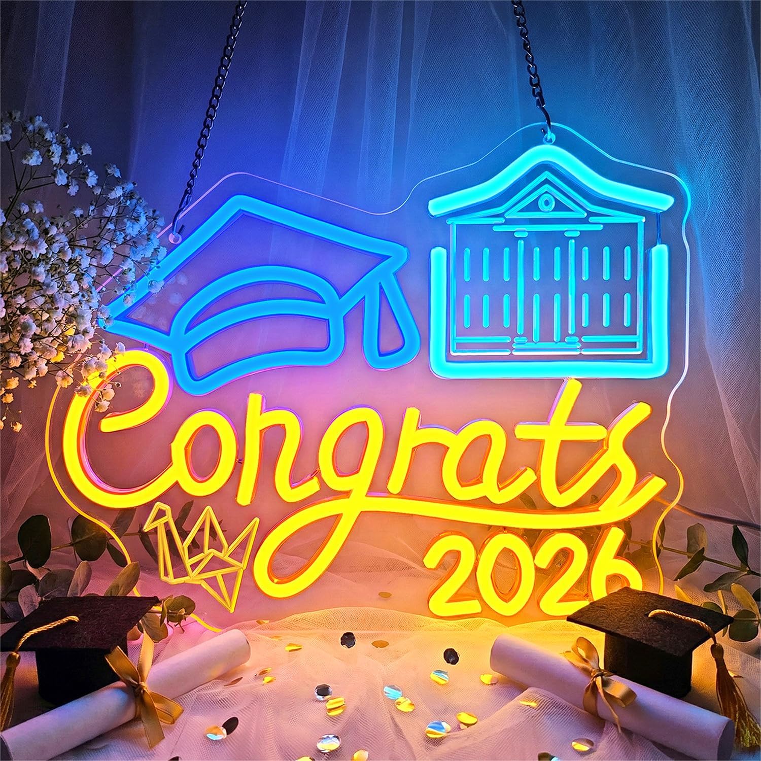 Congrats Grad Neon Sign,Graduation Light Up Sign with Dimmer & USB Powered,Congrats Grad LED Sign, Congrats LED Sign,Congrats Grad Light Up Sign,Neon Graduation Sign,Grad LED Sign Wall Decor