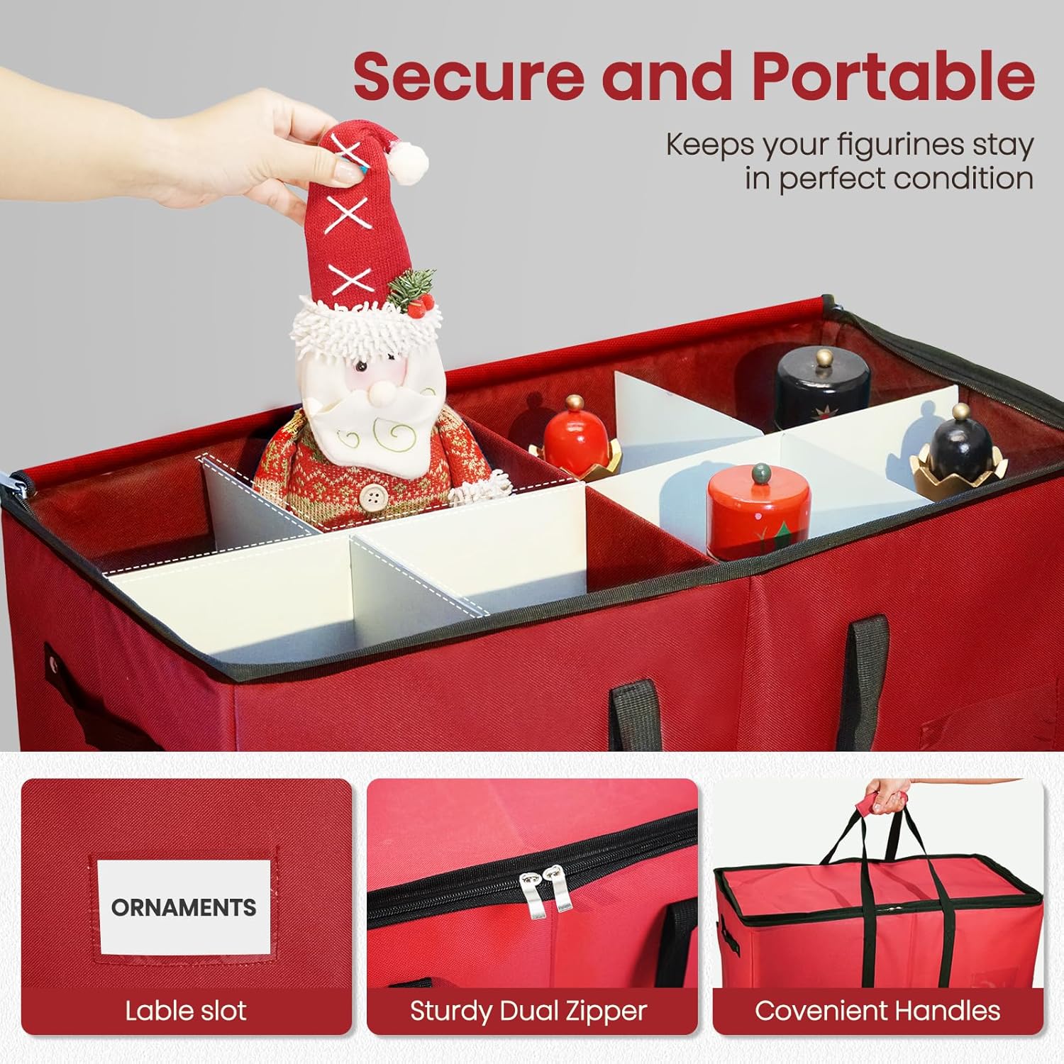 Christmas Nutcracker and Figurine Collectible Storage Box, Christmas Decor Storage Containers for 15 Inch Figurines, Holds Up to 8 Holiday Figurines, Durable 600D Oxford Material(Red) - Image 4